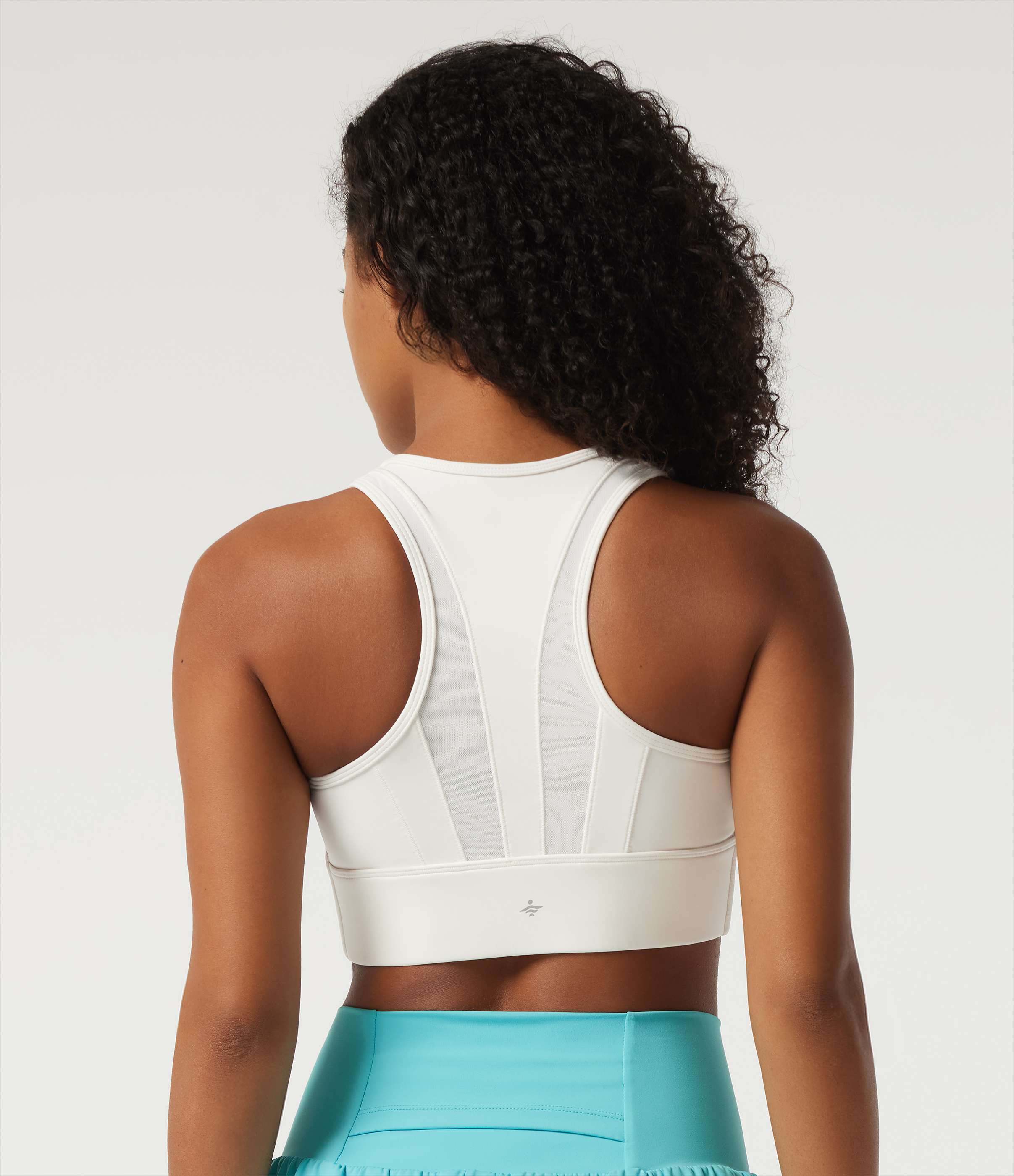 White Medium Support U Neck Contrast Mesh InstantCool Quick Dry Running Sports Bra with Built-In Bra-UPF50+ / 2