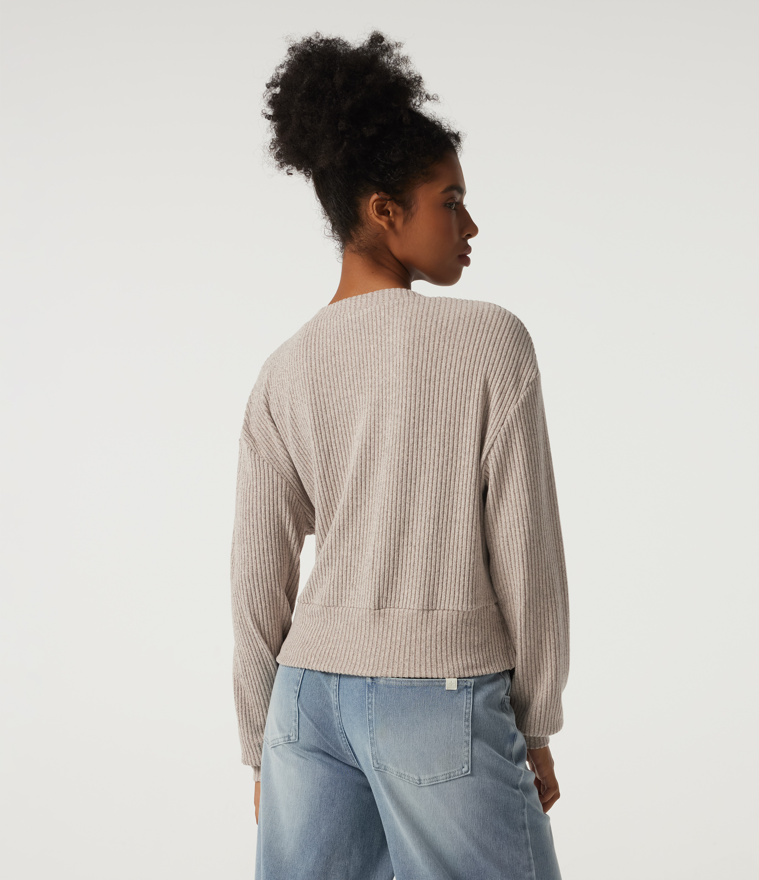 Smoked Olive Ribbed Knit V Neck Long Sleeve Tie Side Wrapped Casual Top / 2
