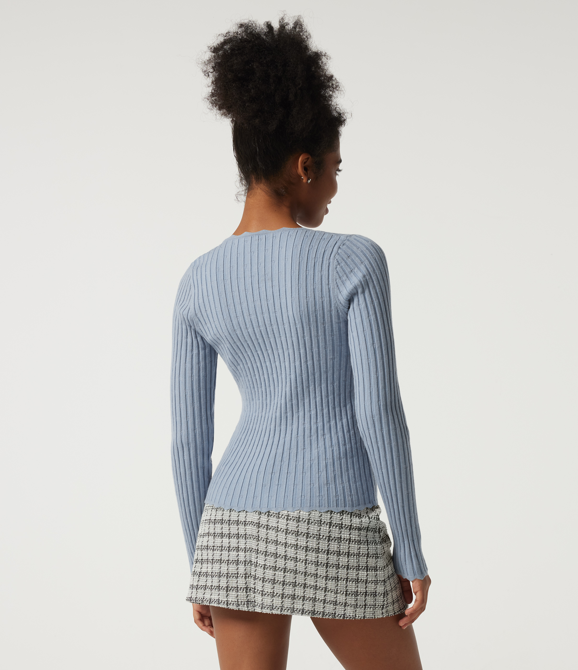 Niagara Mist Gerippter Strickpullover mit quadratischem Ausschnitt und langen Ärmeln / 2