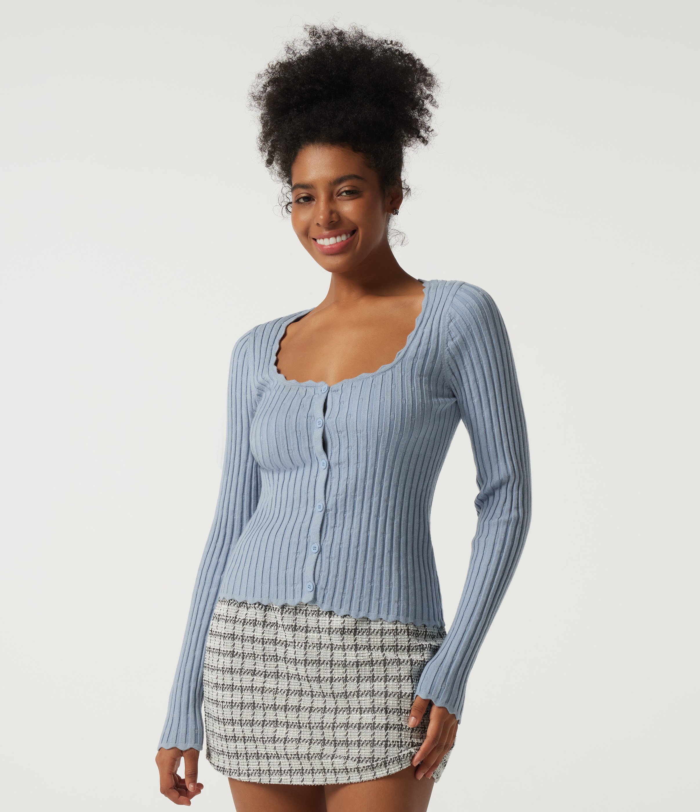 Ribbed Knit Square Neck Long Sleeve Casual Sweater