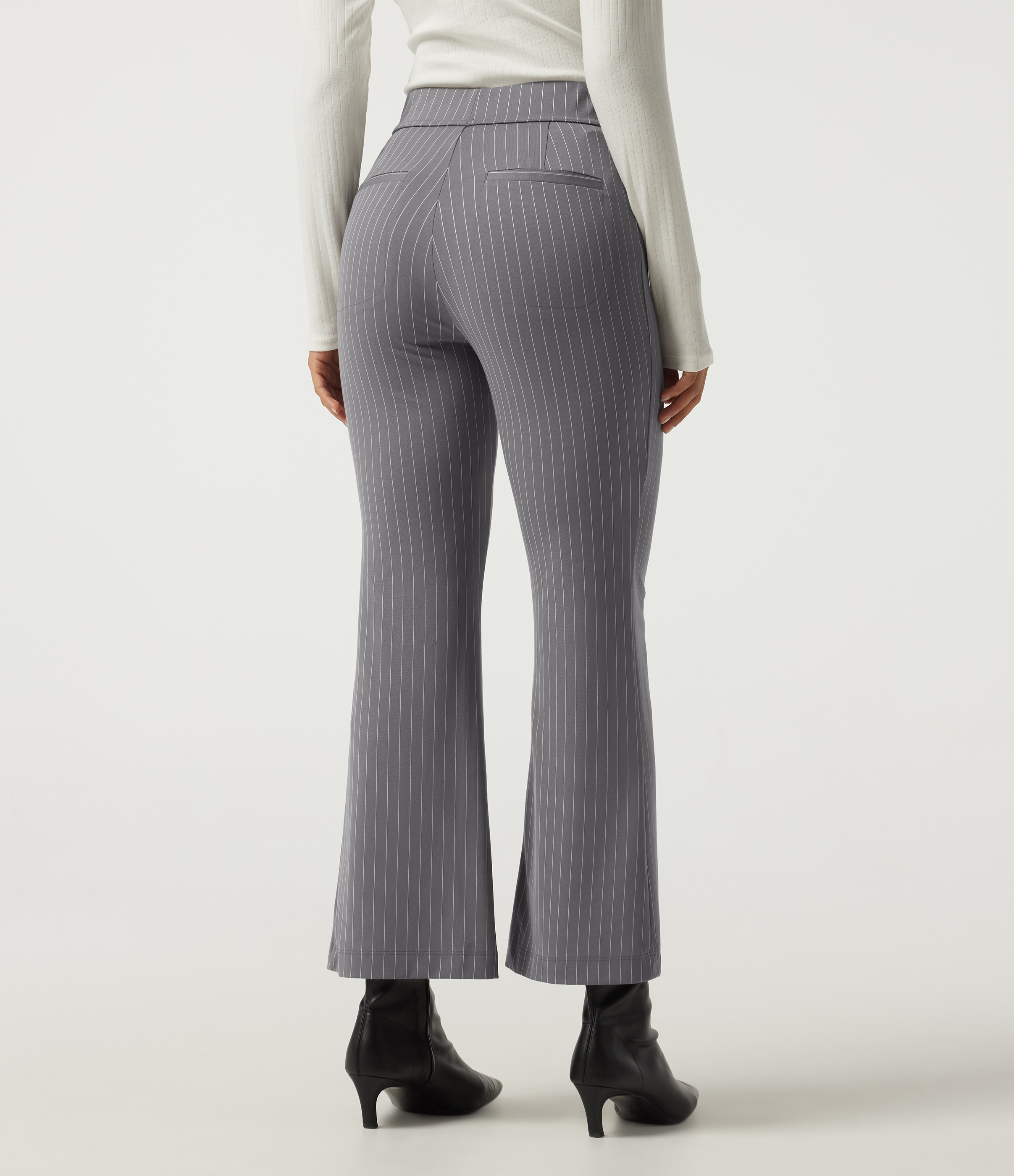 Slate Pinstripe High Waisted Flare Stripe Work Pants with Pockets / 2