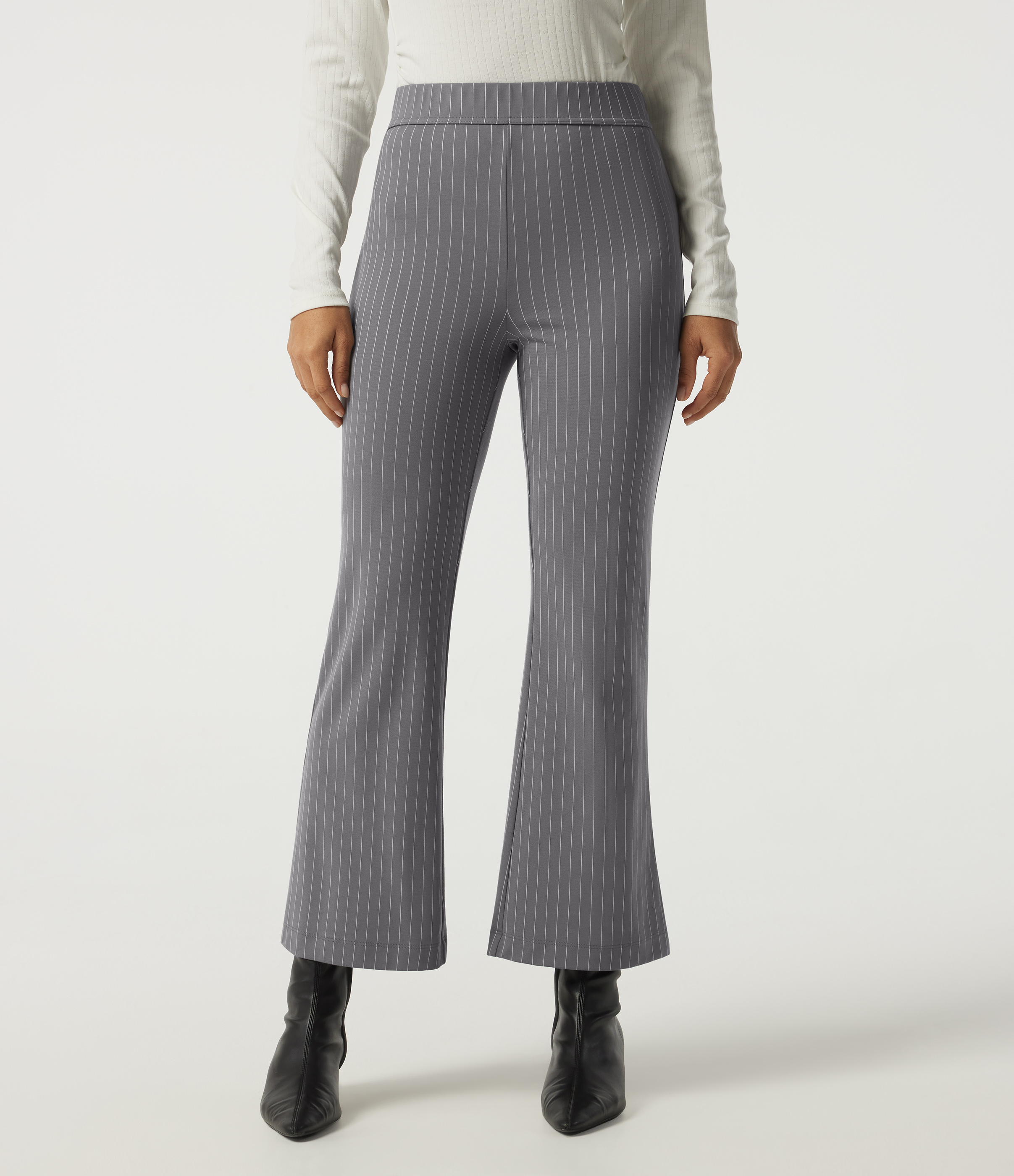 High Waisted Flare Stripe Work Pants with Pockets
