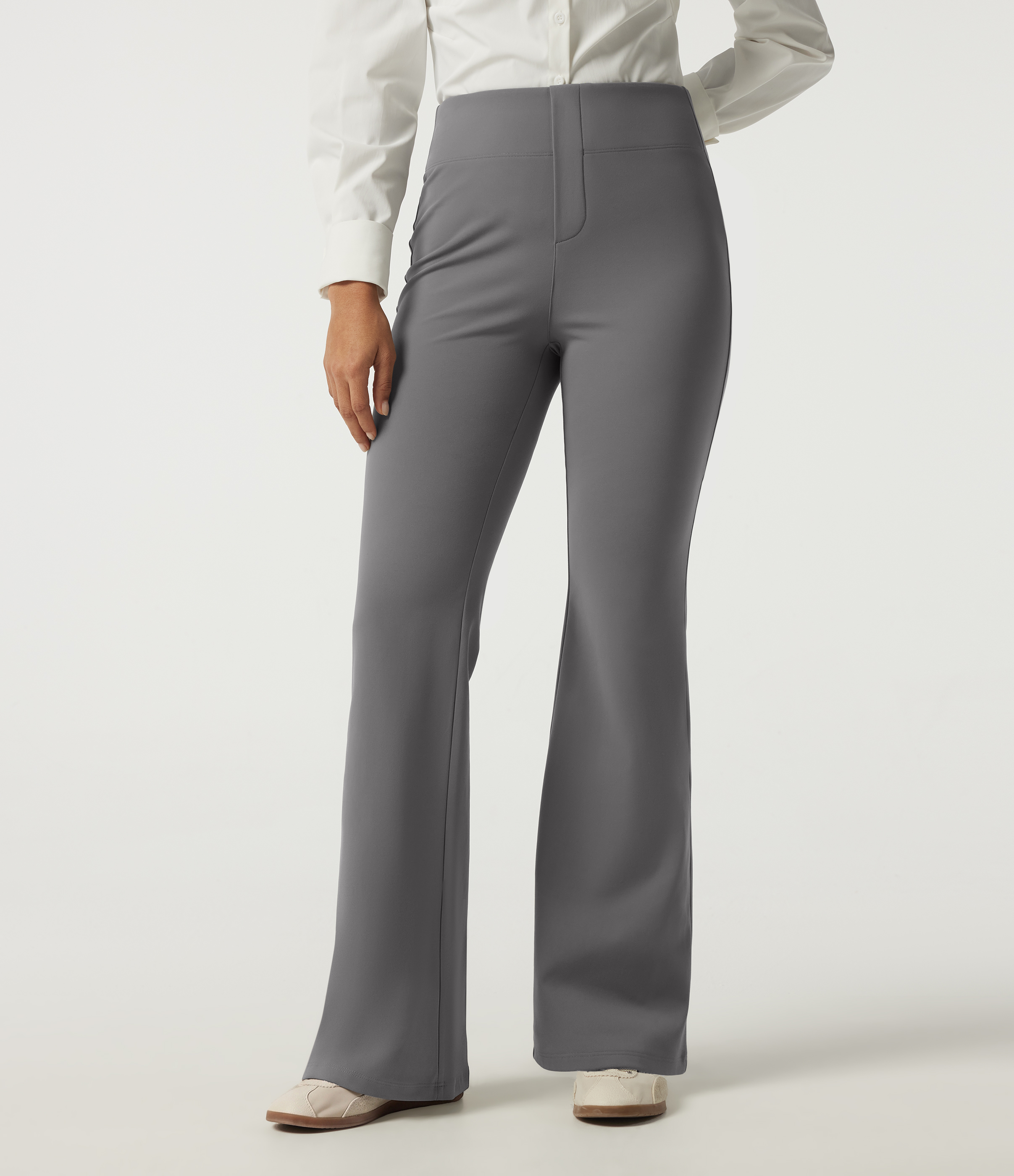 Pantalones de trabajo de forro polar, de talle alto y corte acampanado, con bolsillos