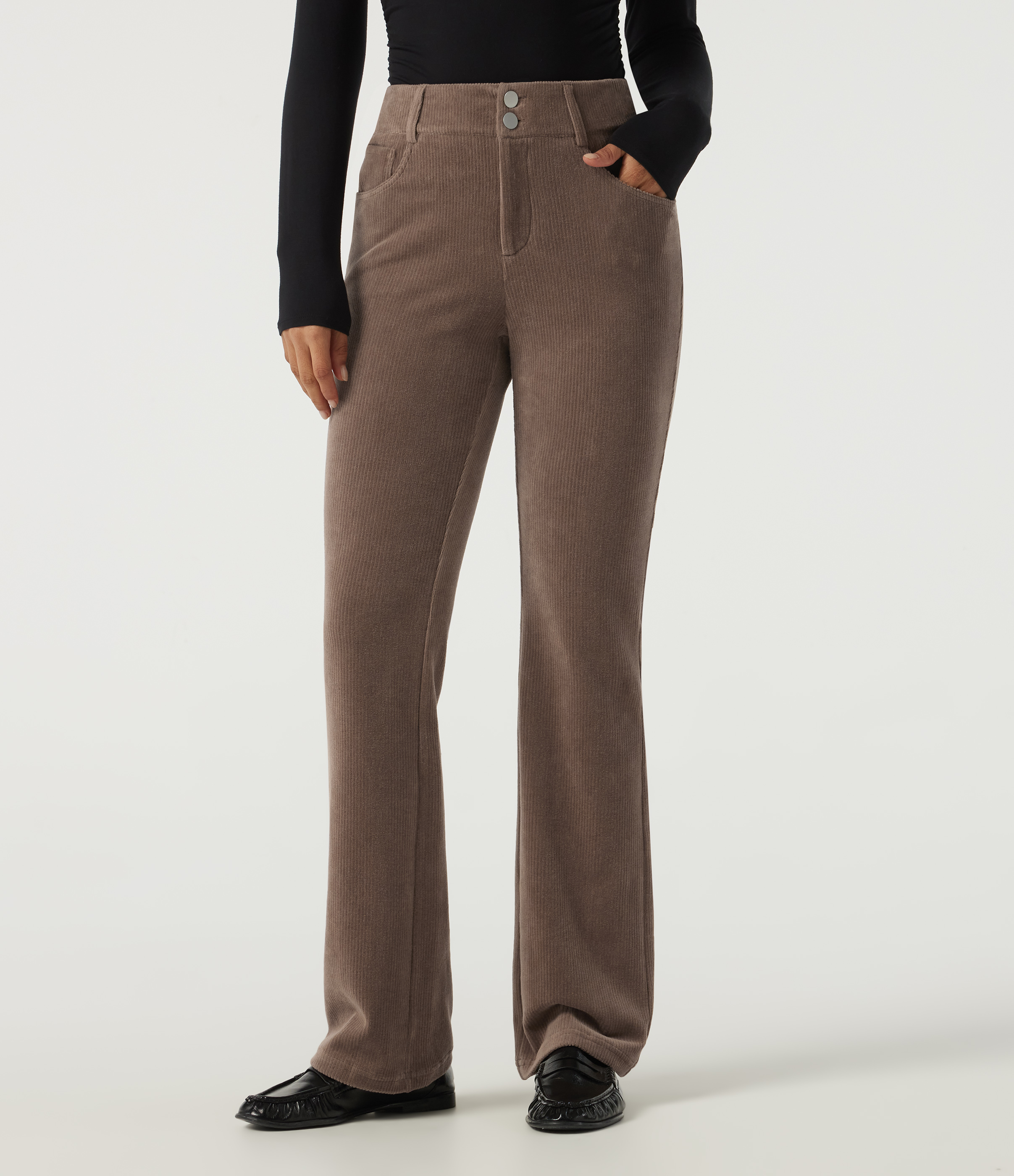 Mid Rise Bootcut Corduroy Casual Pants with Pockets