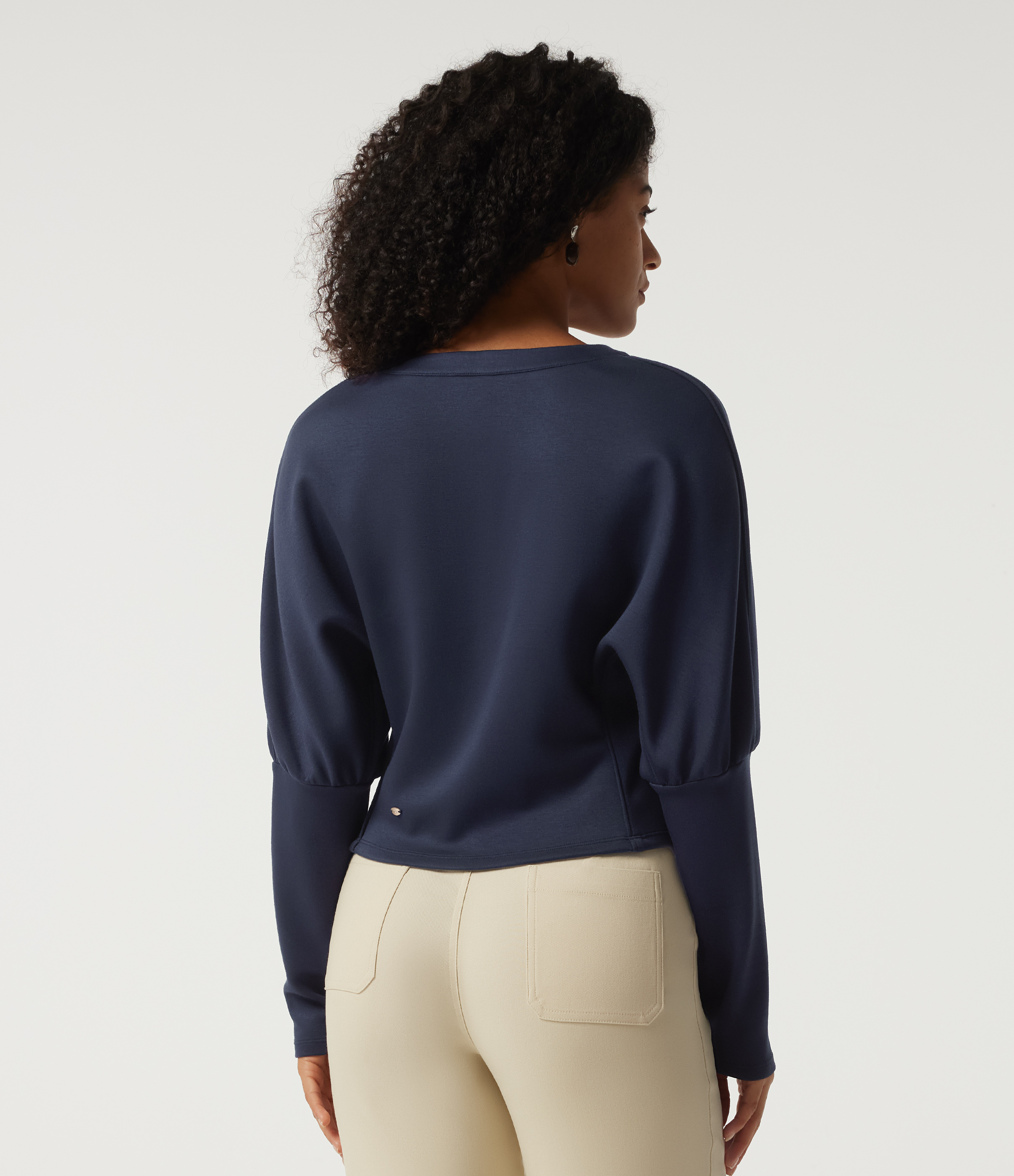 Midnight Blue V Neck Batwing Long Sleeve Work Jacket / 2