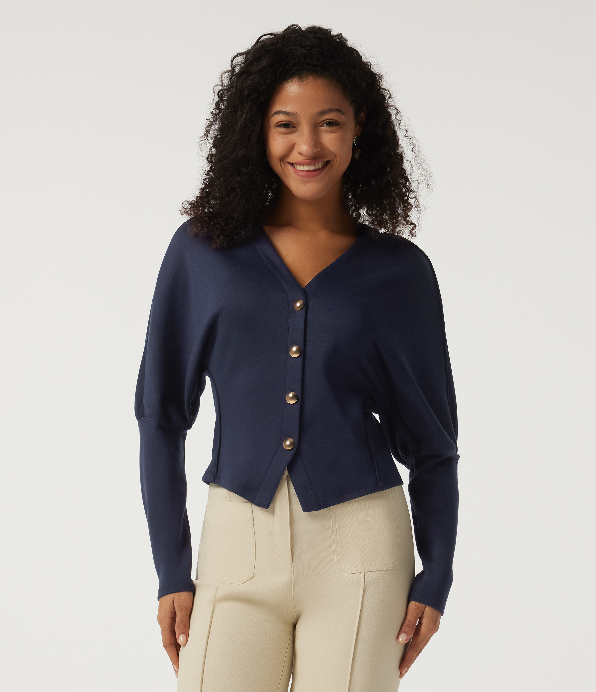 V Neck Batwing Long Sleeve Work Jacket