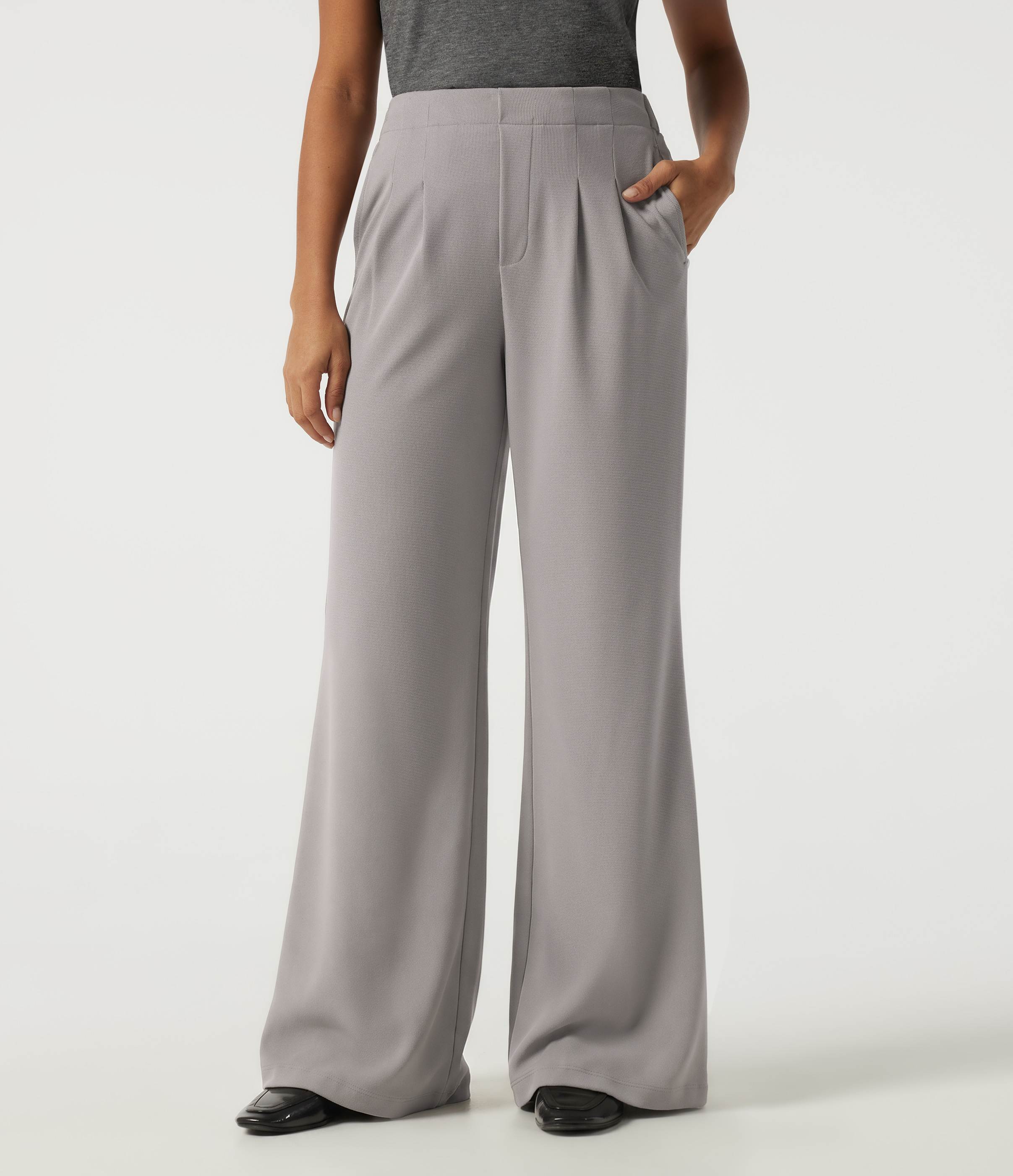 High Waisted Flare Waffle Casual Pants with Pockets