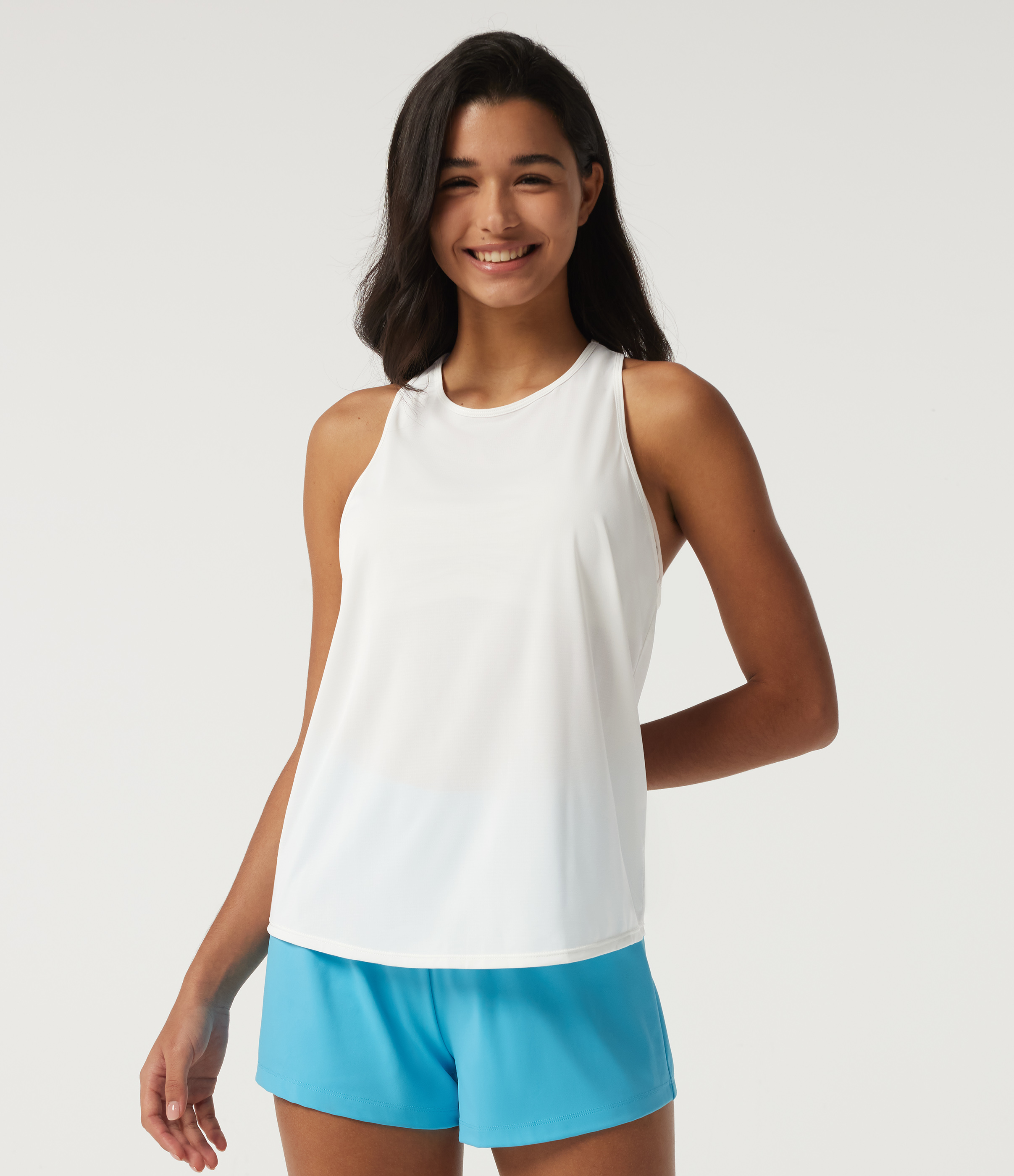 White Reflective Round Neck Racerback Contrast Mesh Running Tank Top / 2