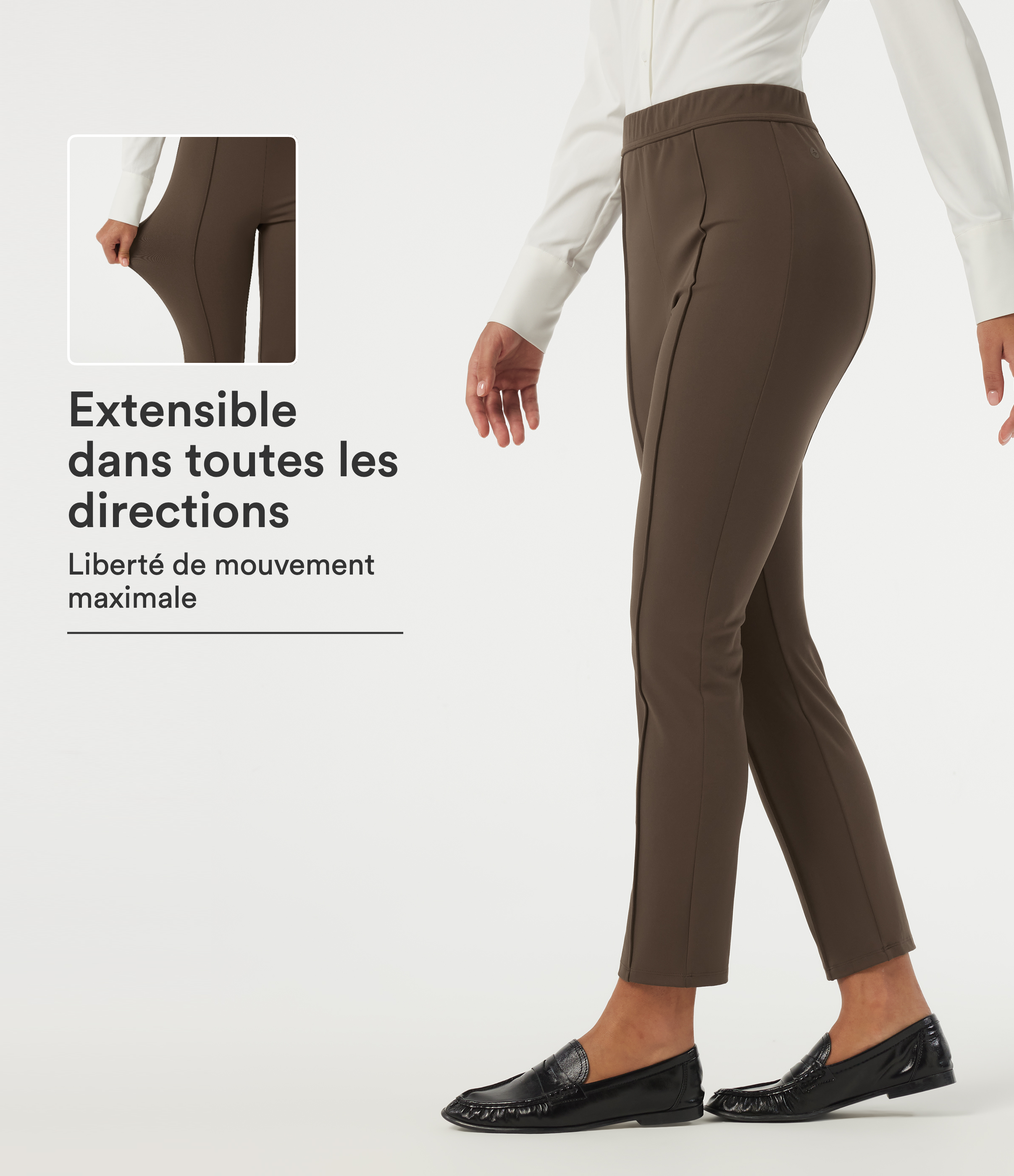 DayStretch pantalones de trabajo de talle alto, entallados, con pliegues finos
