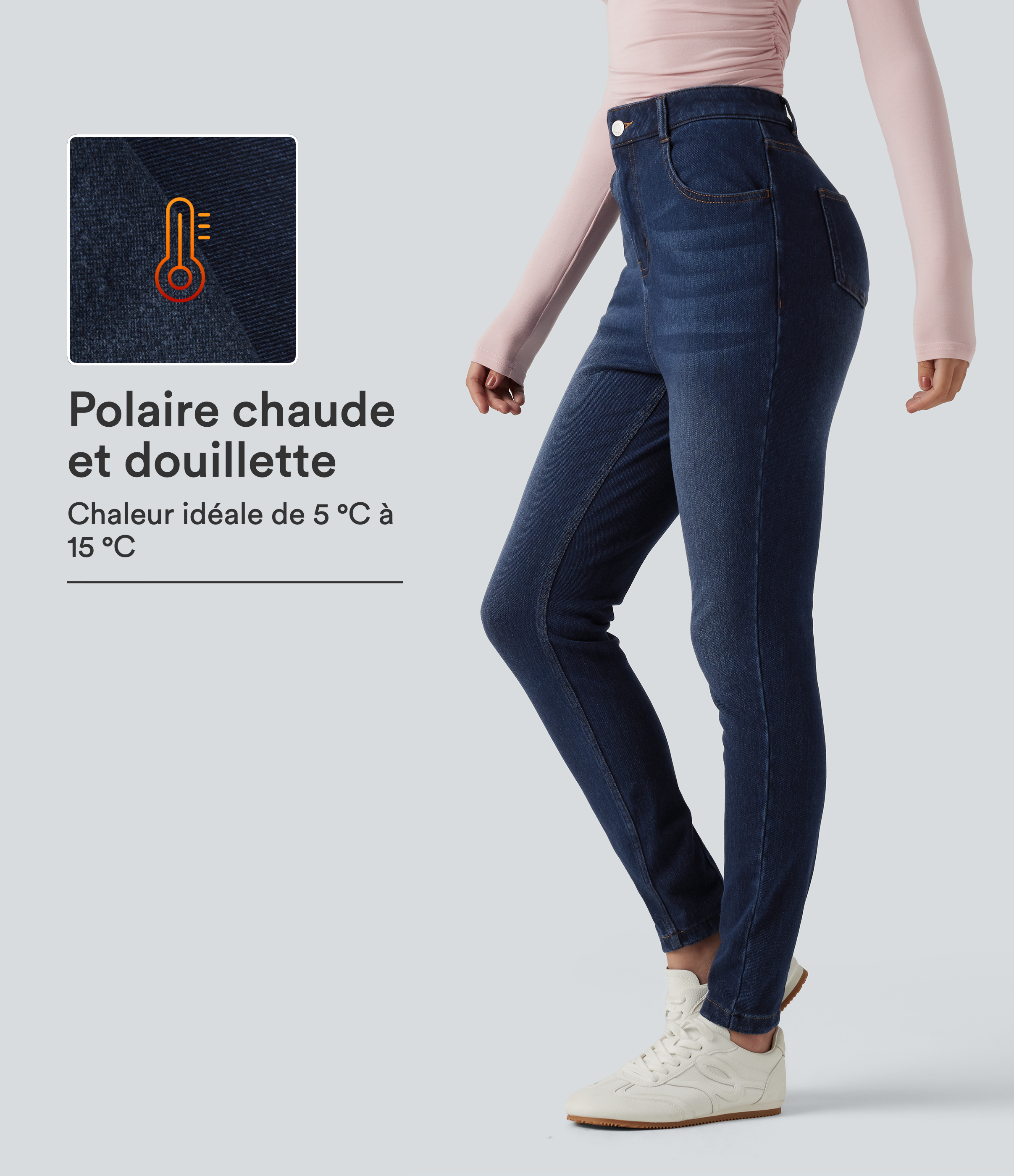 Jean skinny taille haute Halara Flex™ Denim Heat en coton avec poches