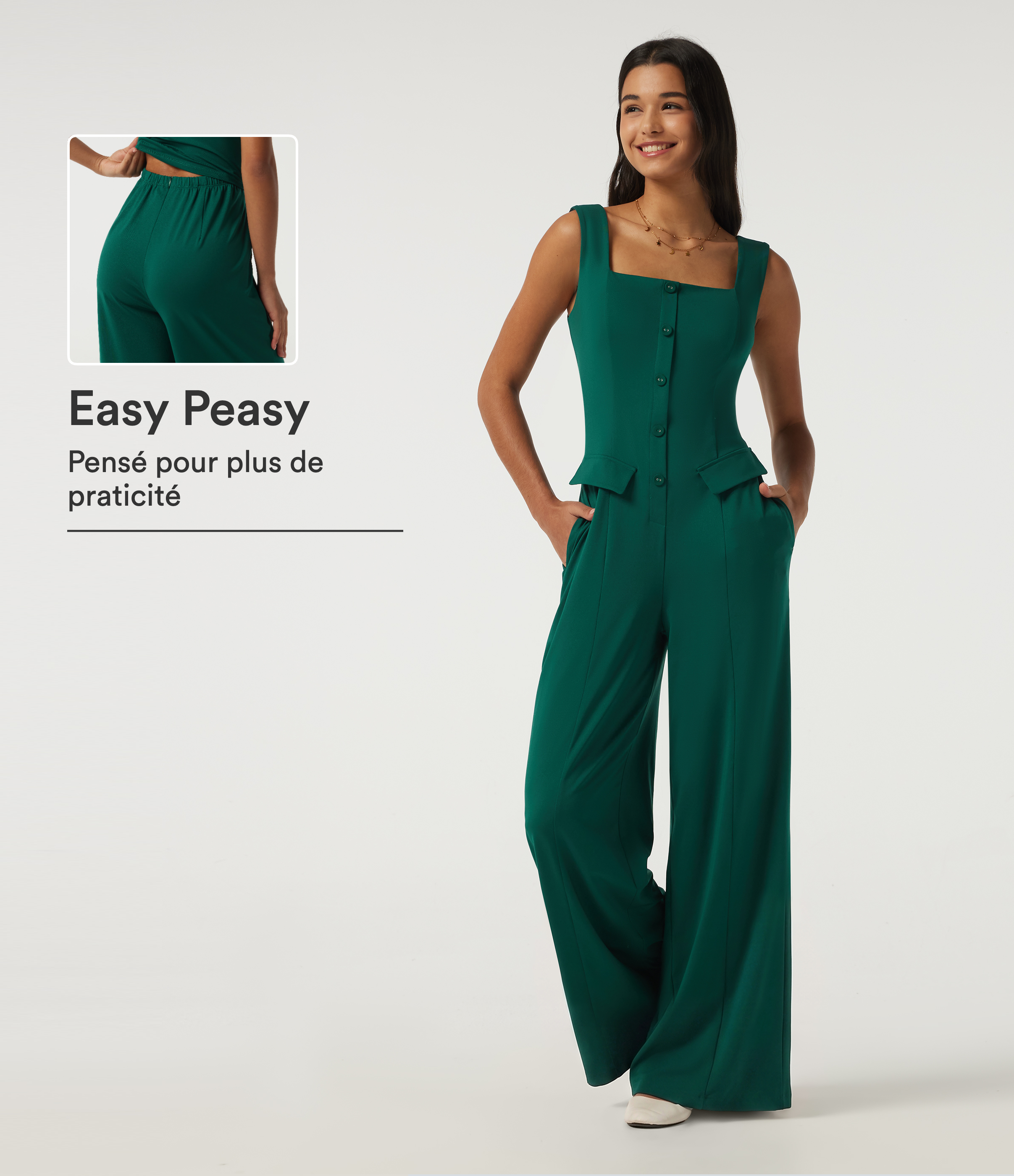 Combinaison pantalon accès facile Easy Peasy à col carré sans manches coupe large avec poches