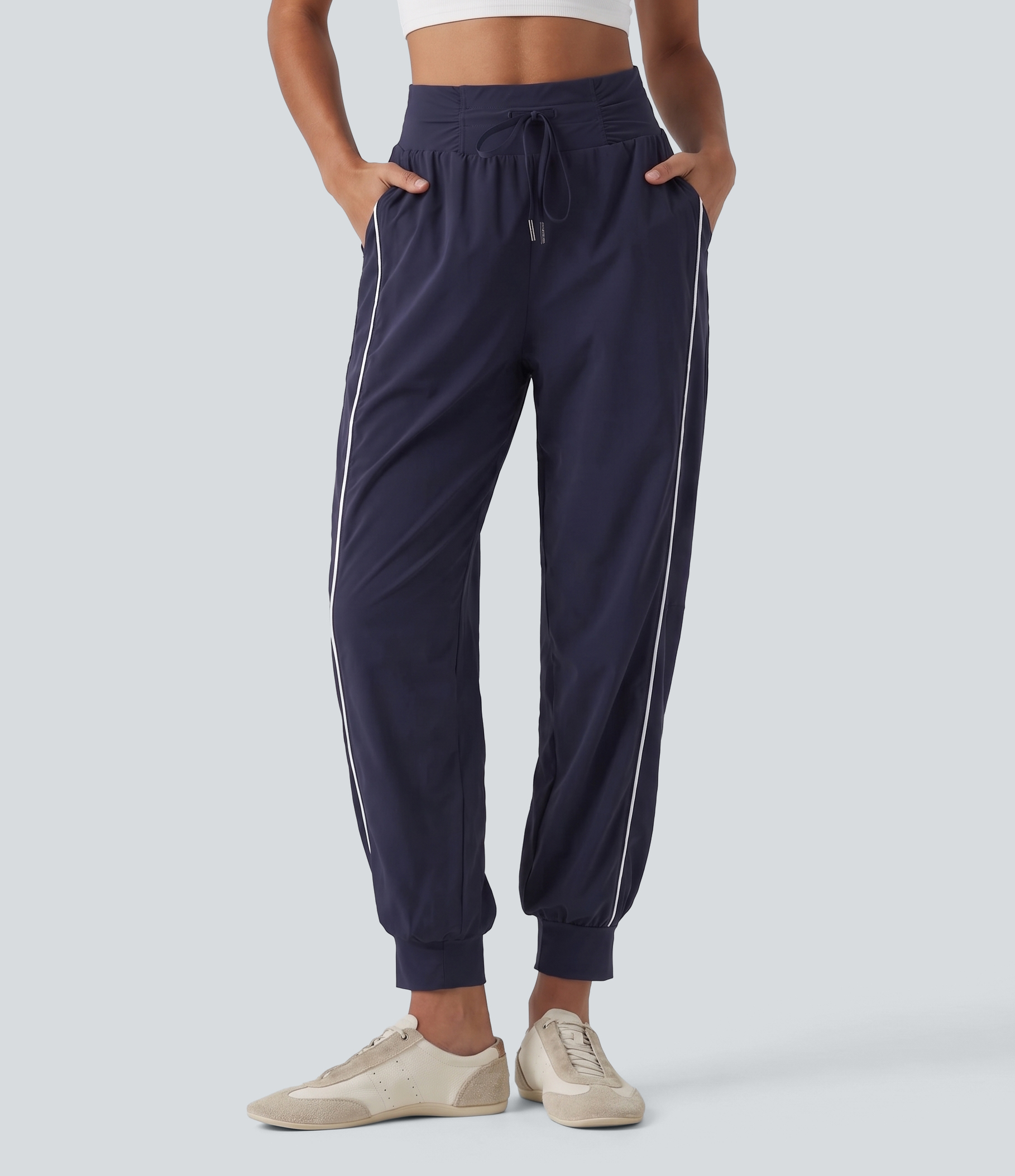 High Waisted Color Block Drawstring Quick Dry InstantCool Running Joggers with Pockets