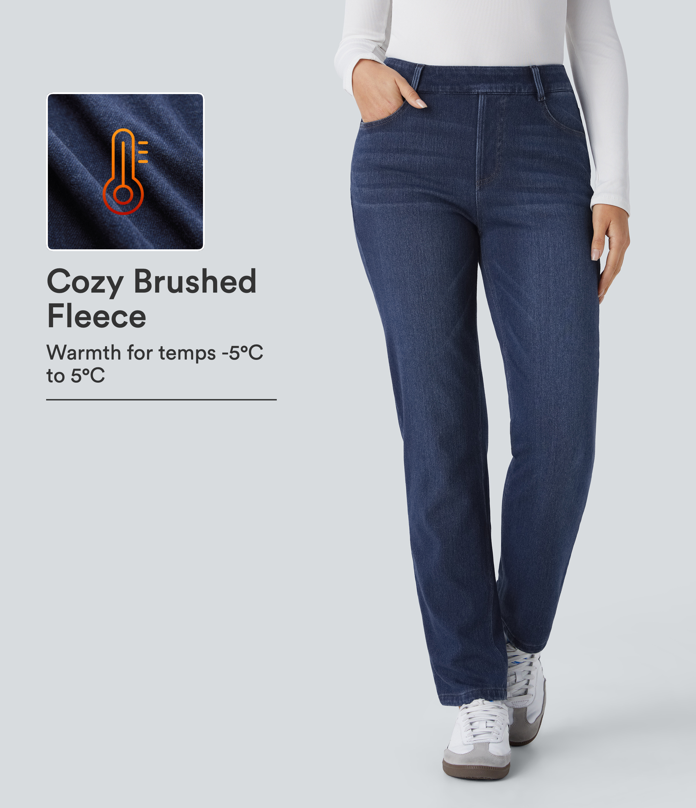 Cloud Stack Blue Denim Halara Flex™ Denim Heat High Waisted Pockets Straight Leg Washed Casual Jeans / 1