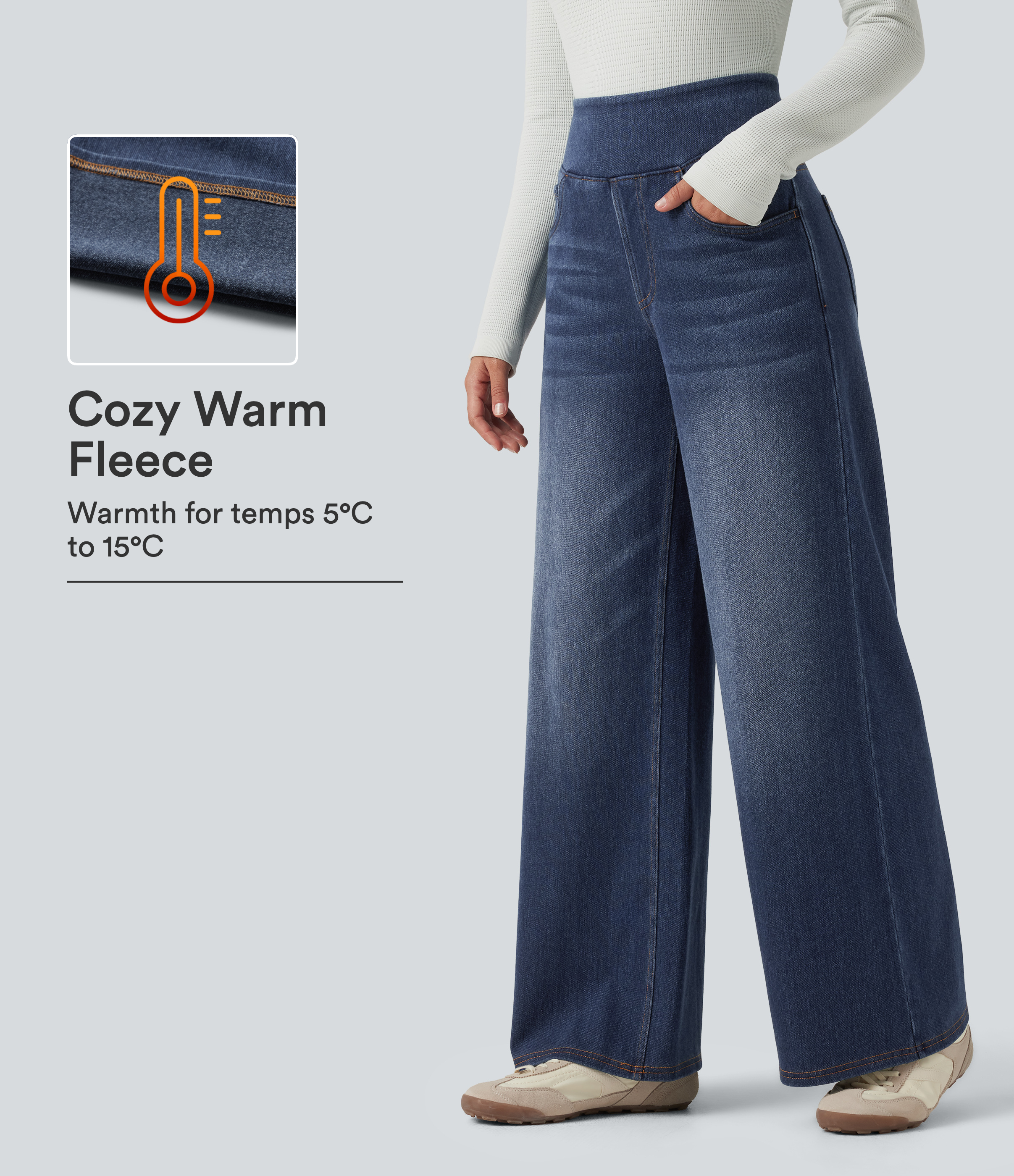 Halara Flex™ Denim Heat High Waisted Wide Leg Casual Jeans with Pockets