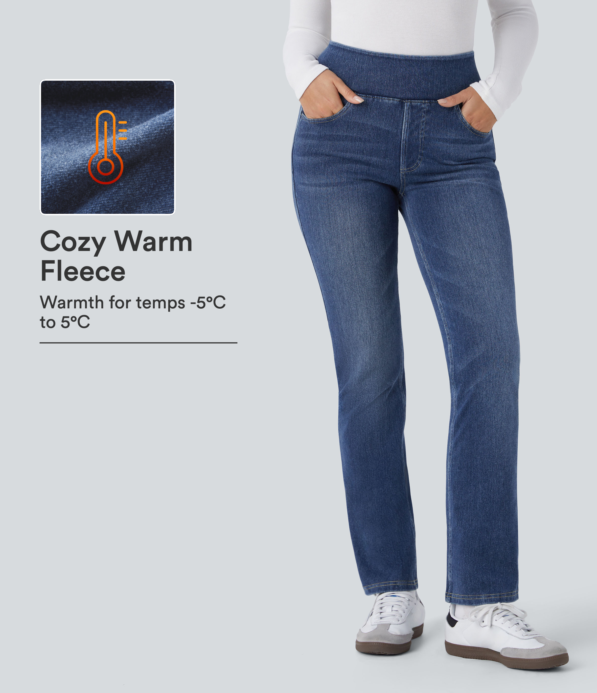 Halara Flex™ Denim Heat High Waisted Pockets Washed Casual Bootcut Jeans