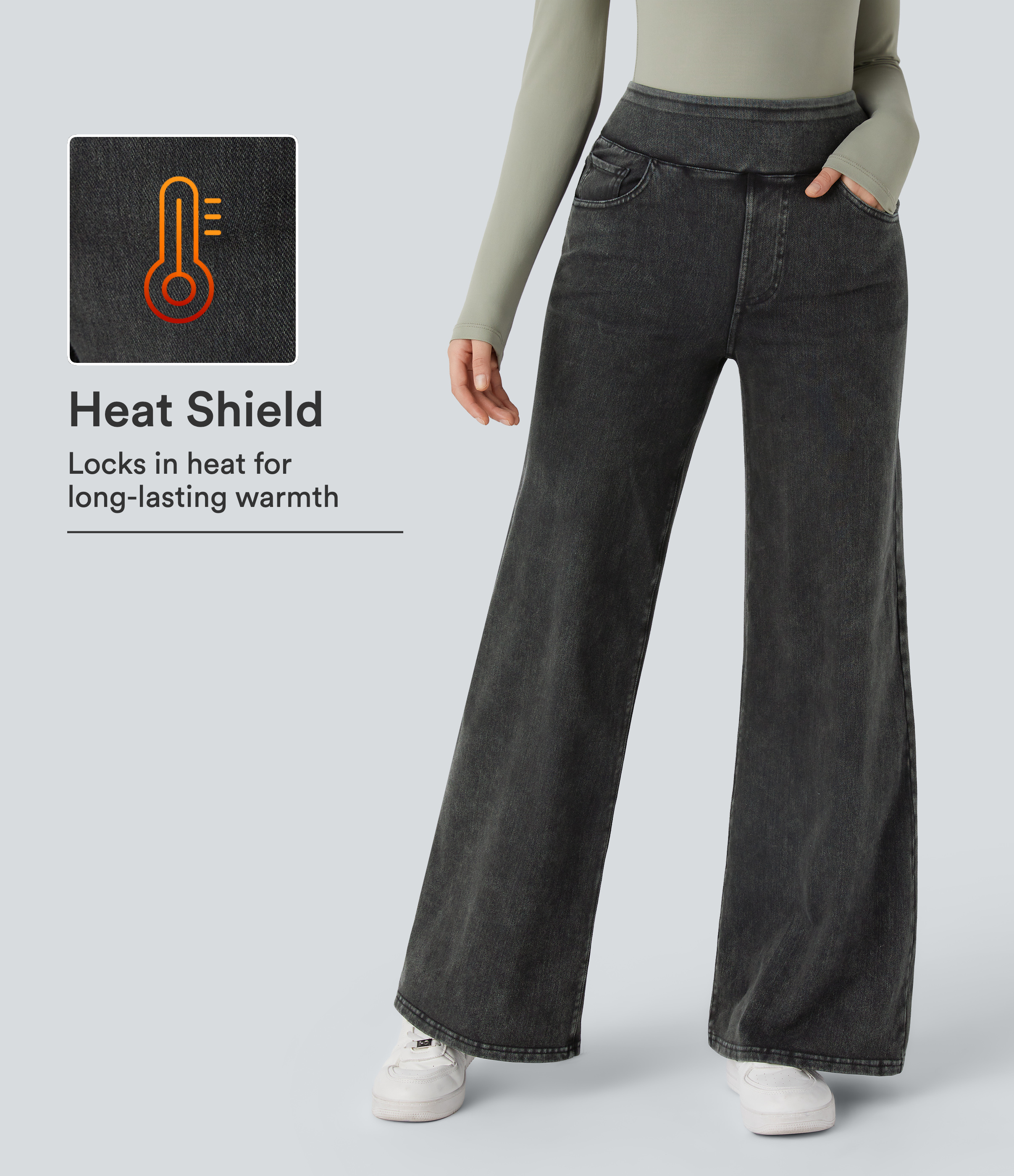 Halara Flex™ Denim Heat High Waisted Pockets Wide Leg Casual Jeans
