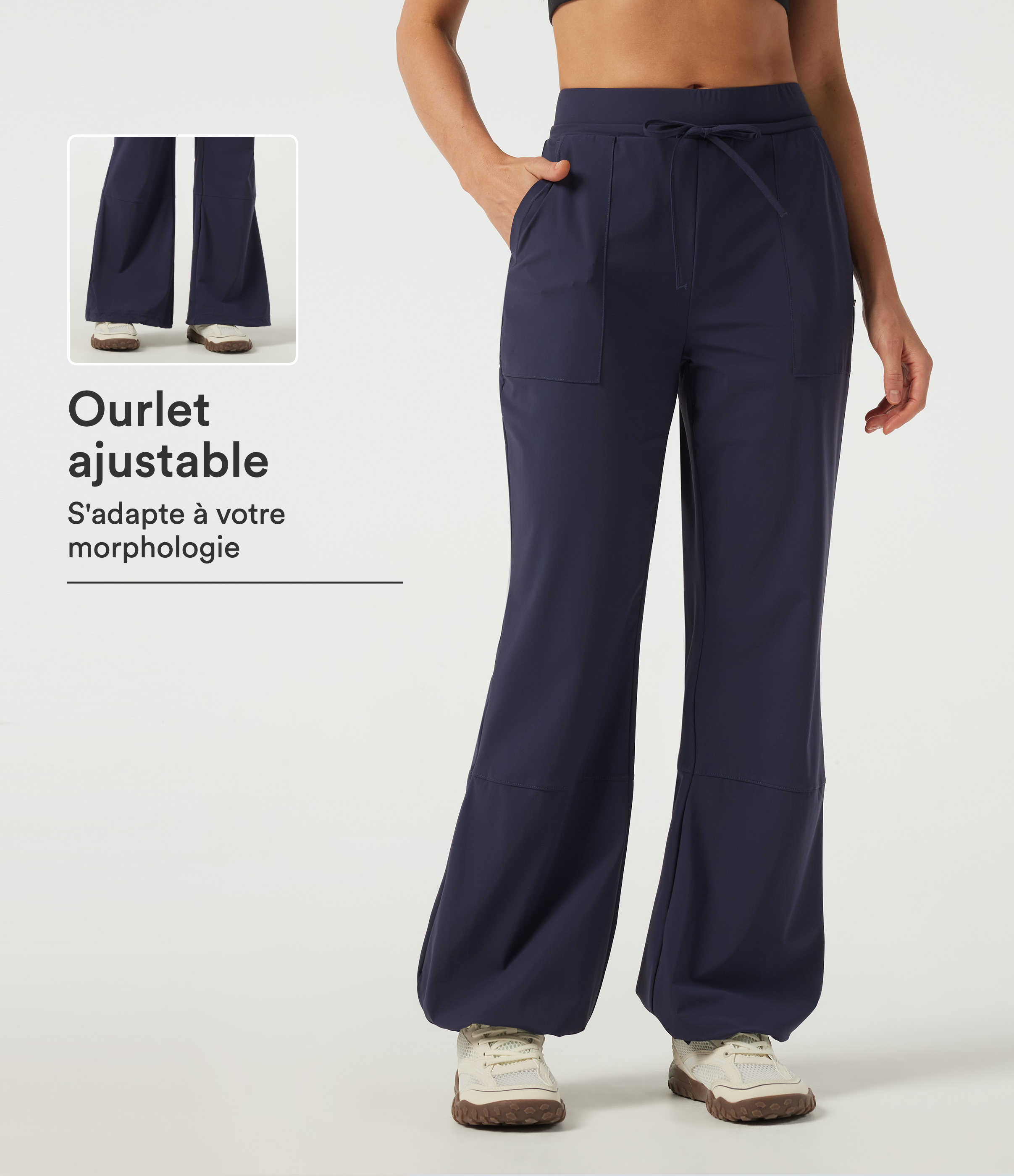Pantalon de randonnée défroissage facile Wrinkle Recovery taille mi-haute à cordon de serrage, séchage rapide UPF40+
