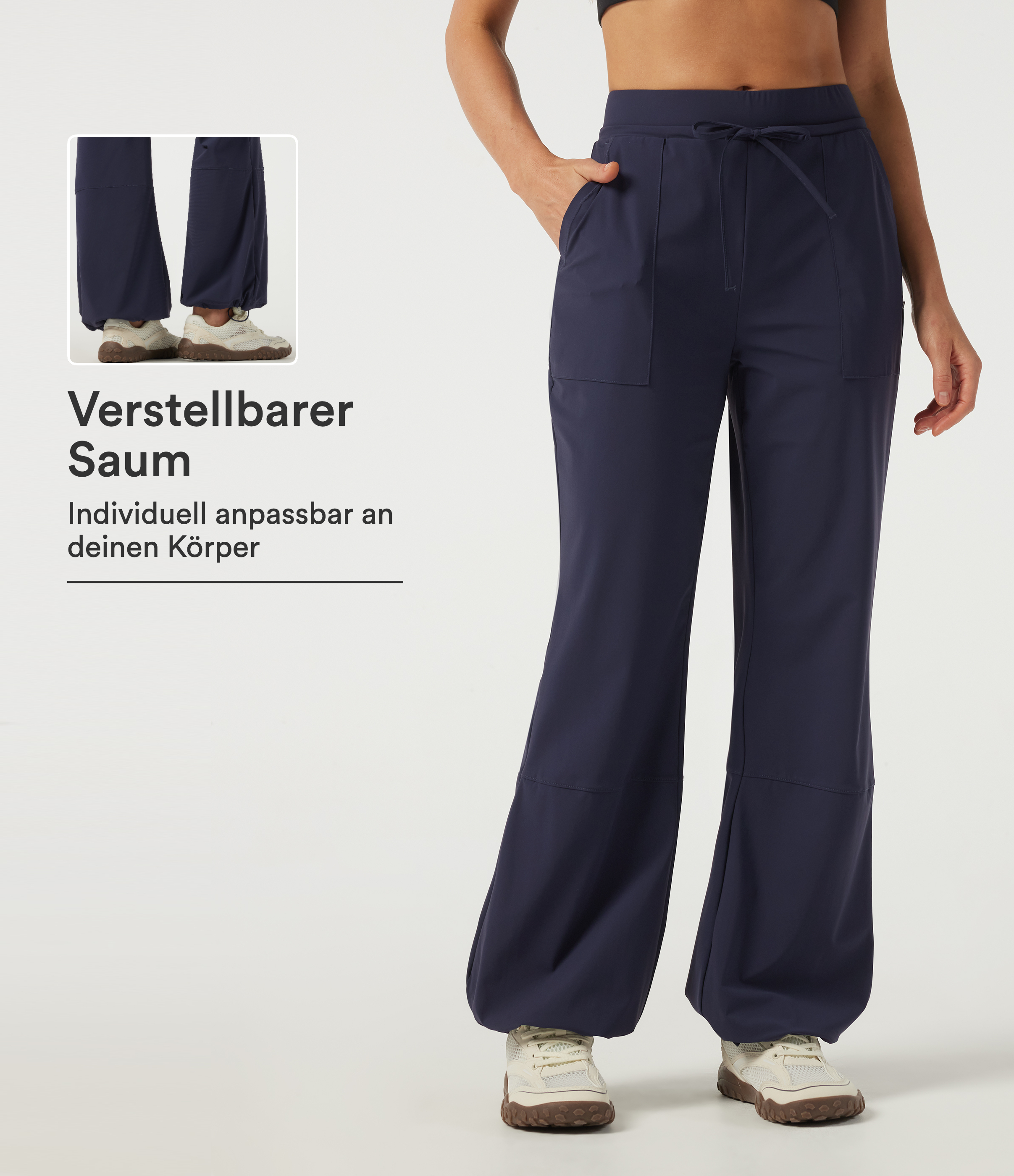 Wanderhose mit mittelhohem Bund, Seitentaschen und Kordelzug - selbstglättend, schnelltrocknend, UPF40+