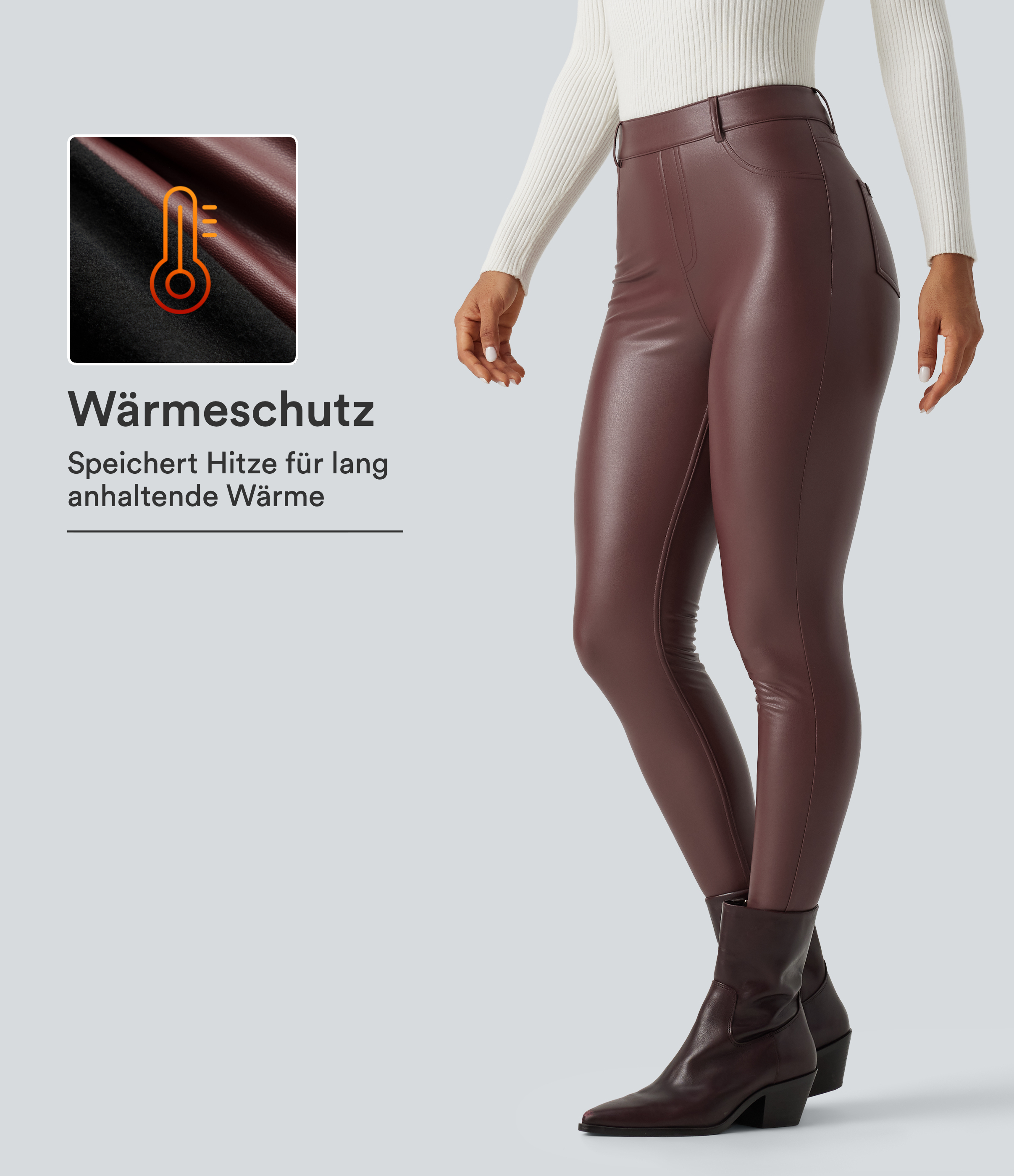 Lässige Fleece-Leggings aus elastischem Kunstleder mit hohem Bund und Gesäßtaschen - skinny fit