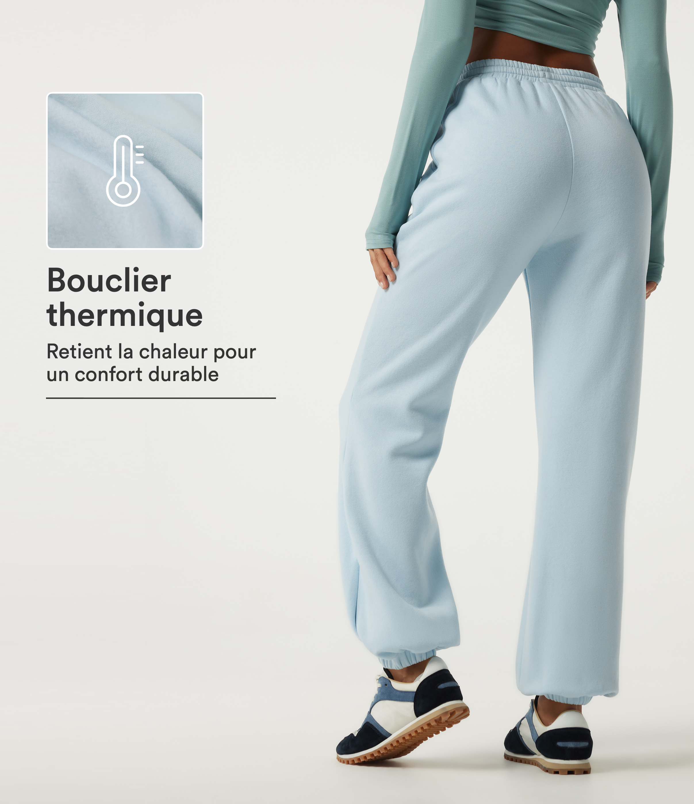 Arctic Mint Jogging en coton doublé polaire taille mi-haute à cordon de serrage avec poches / 1