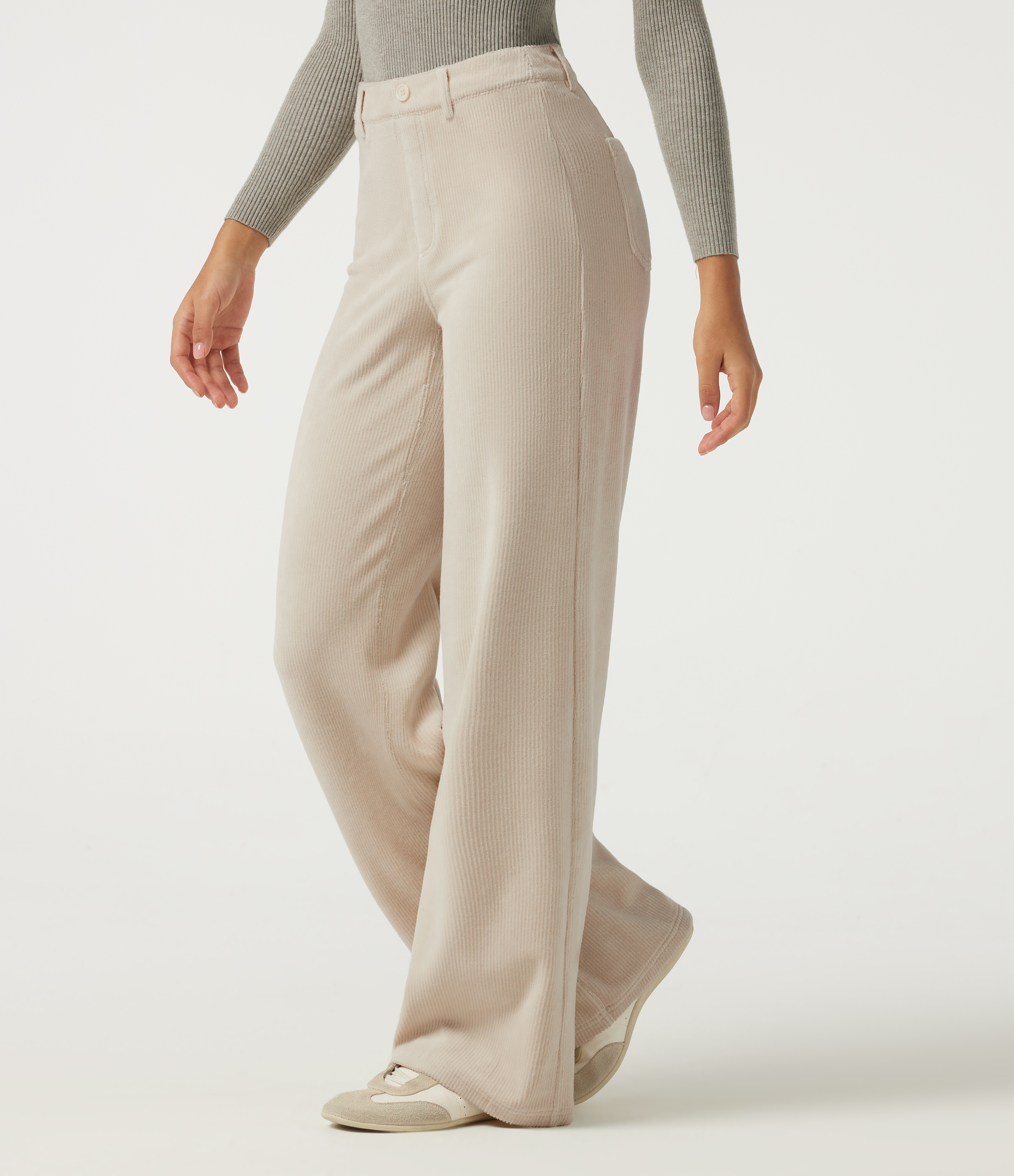 High Waisted Tummy Control Wide Leg Corduroy Casual Pants with Pockets
