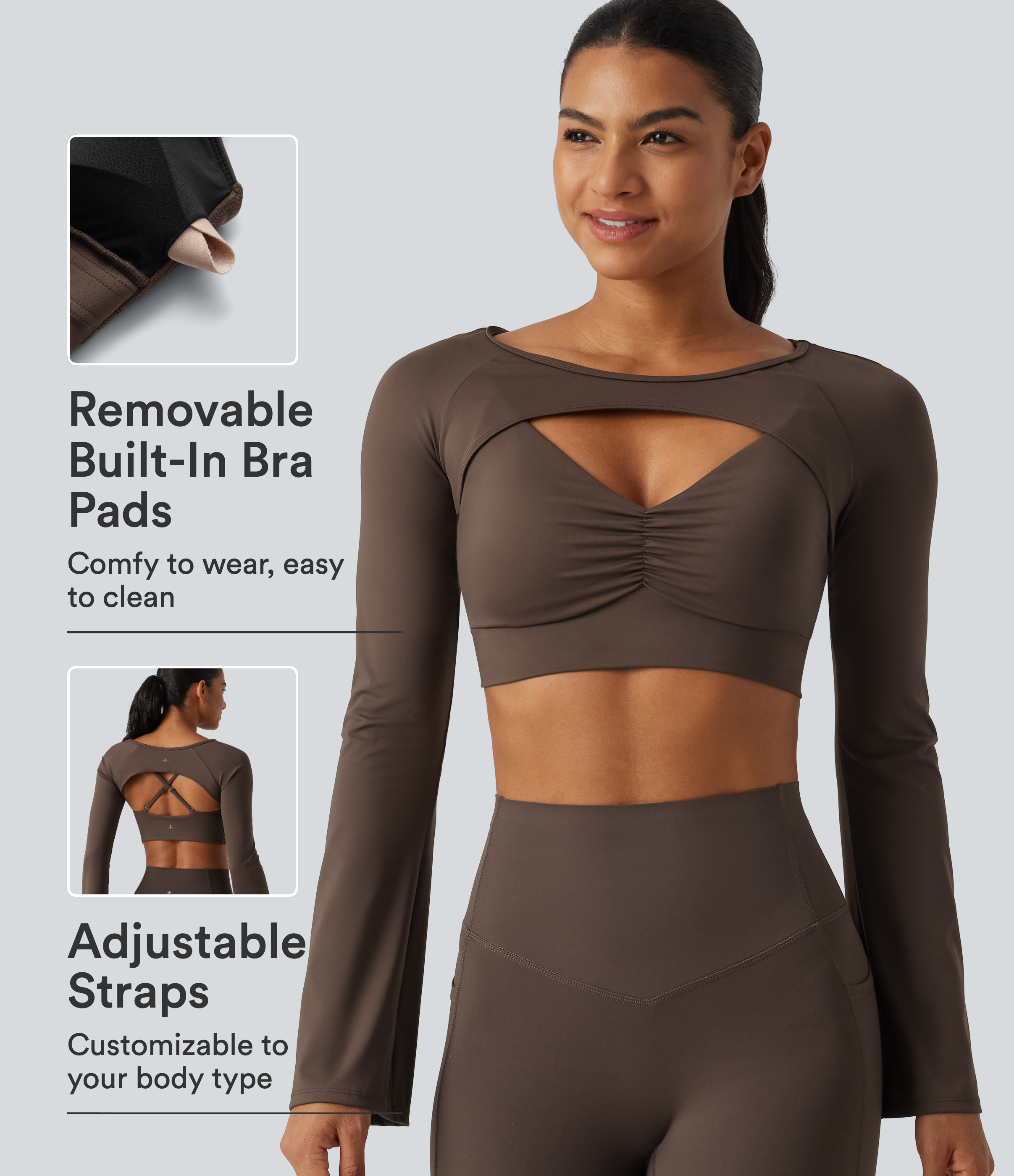 SoftlyZero™ Airy Boat Neck Flounce Long Sleeve InstantCool Yoga Sports Top with Built-in Bra