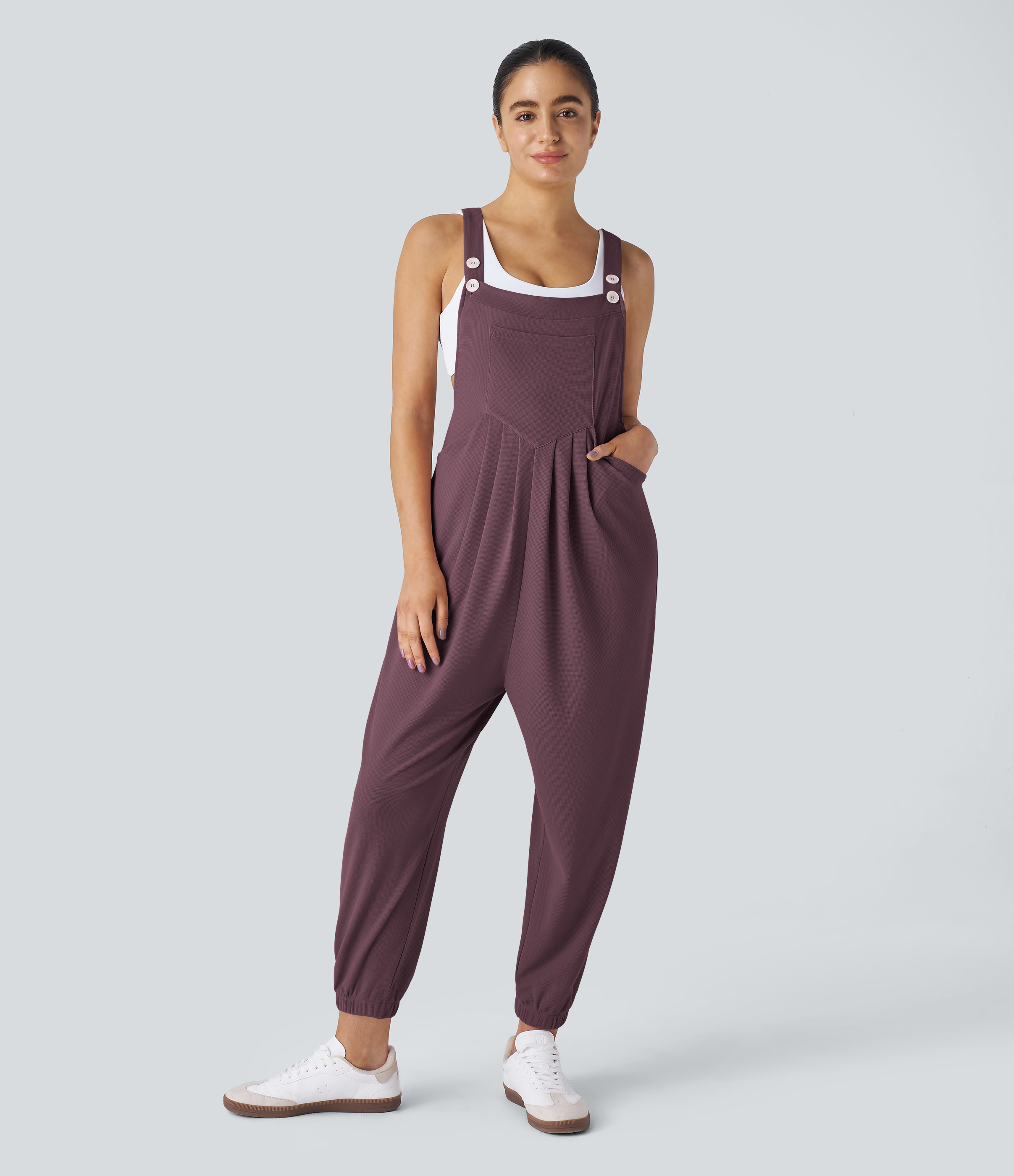 Pockets Waffle Casual Jogger Overalls