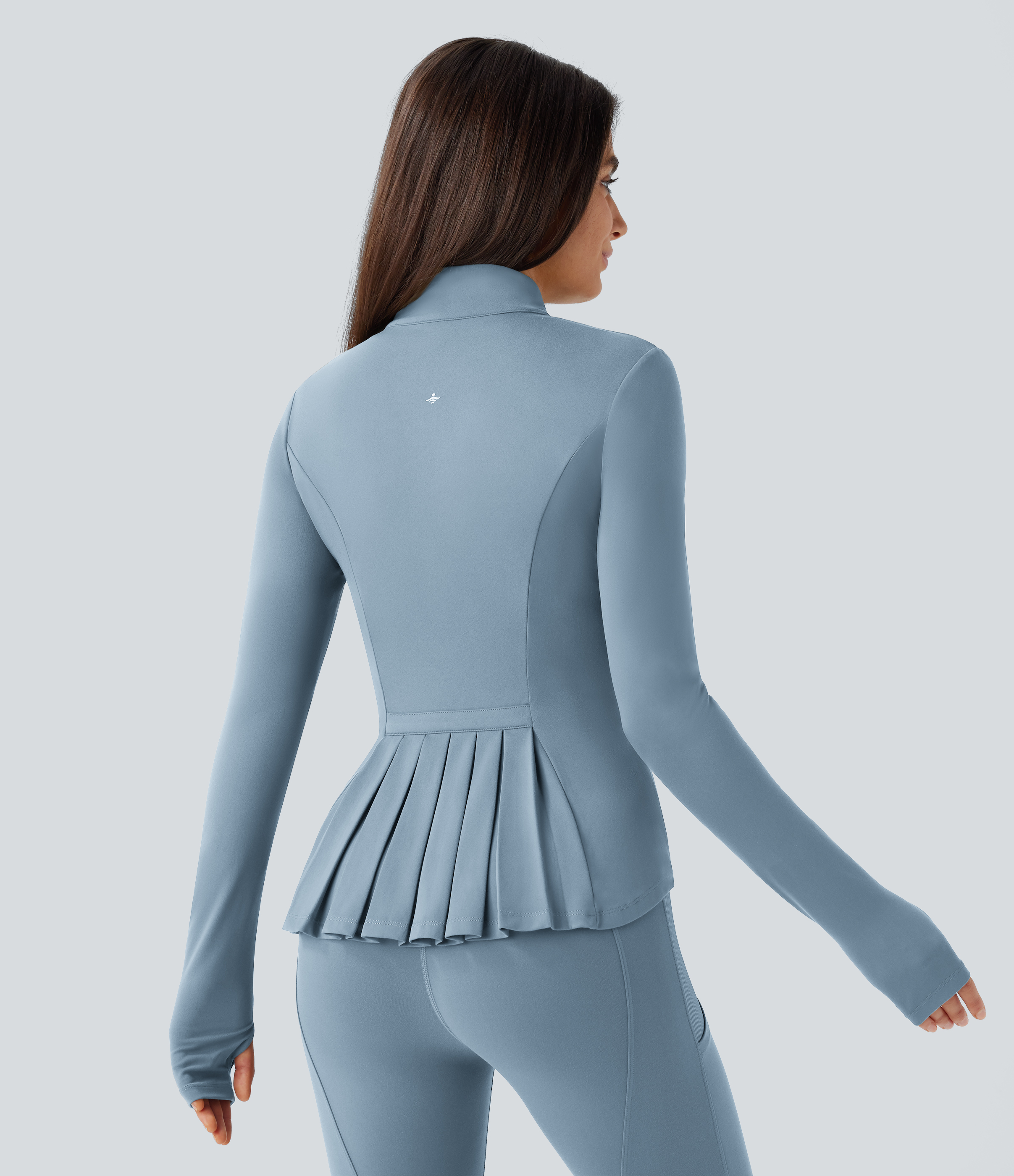 SoftlyZero™ Stand Collar Thumb Hole Pockets Pleated Zipper Slim Jacket