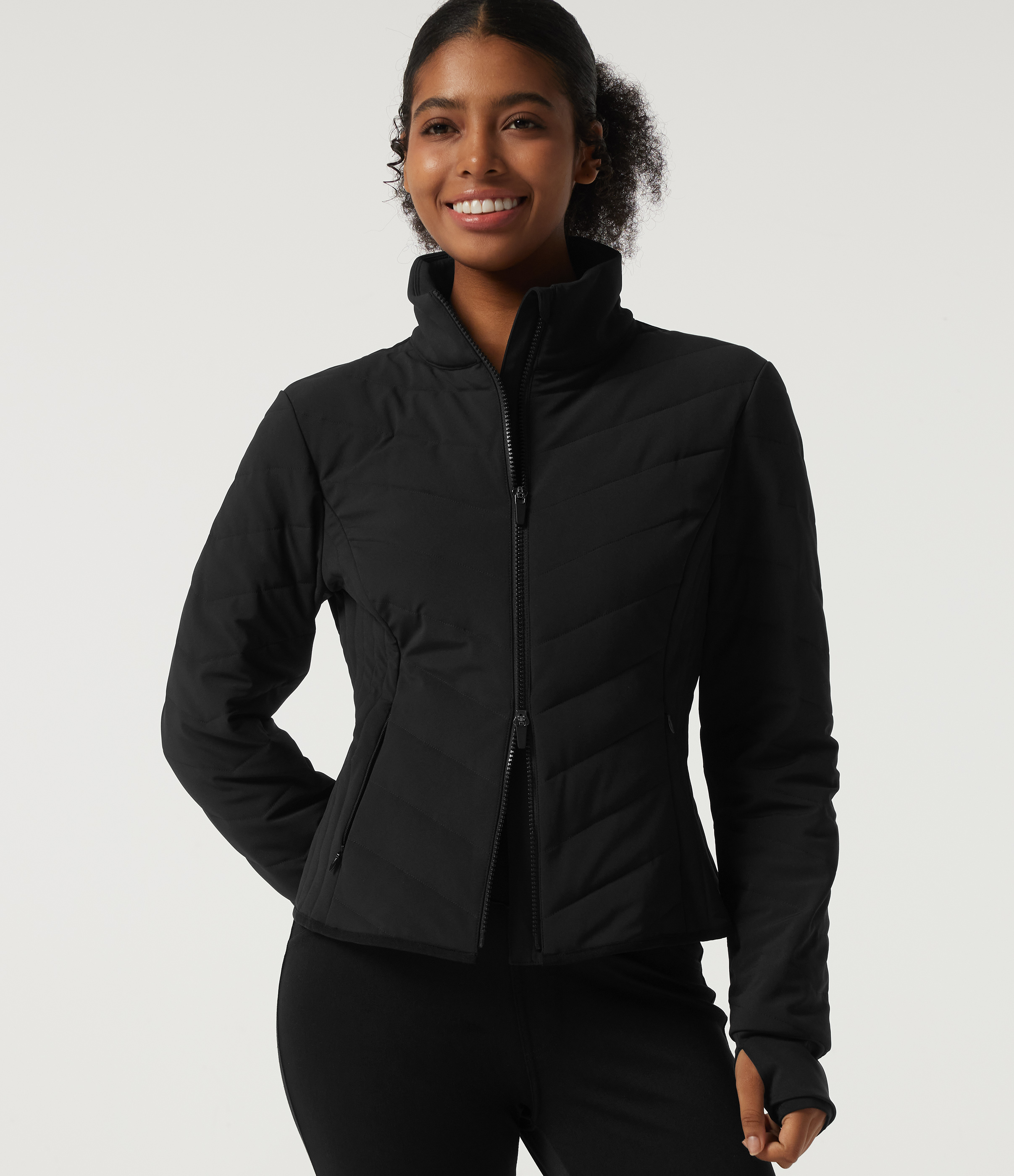 PuffFlex High Neck Long Sleeve Quilted Casual Padded Jacket with Pockets and Thumbholes