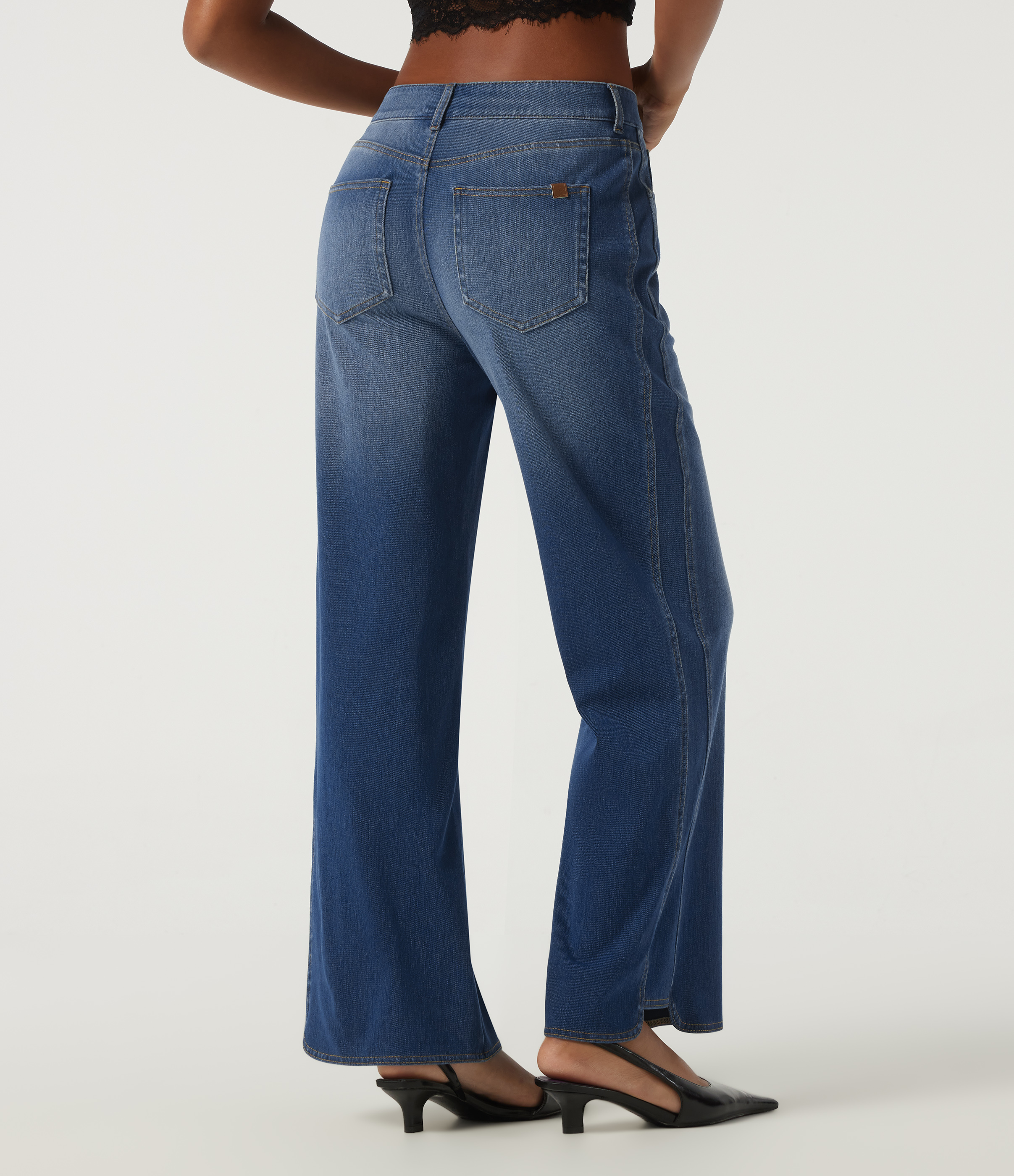Tide Blue Denim Halara Flex™ Mid Rise Straight Leg Casual Cotton Jeans with Pockets / 2