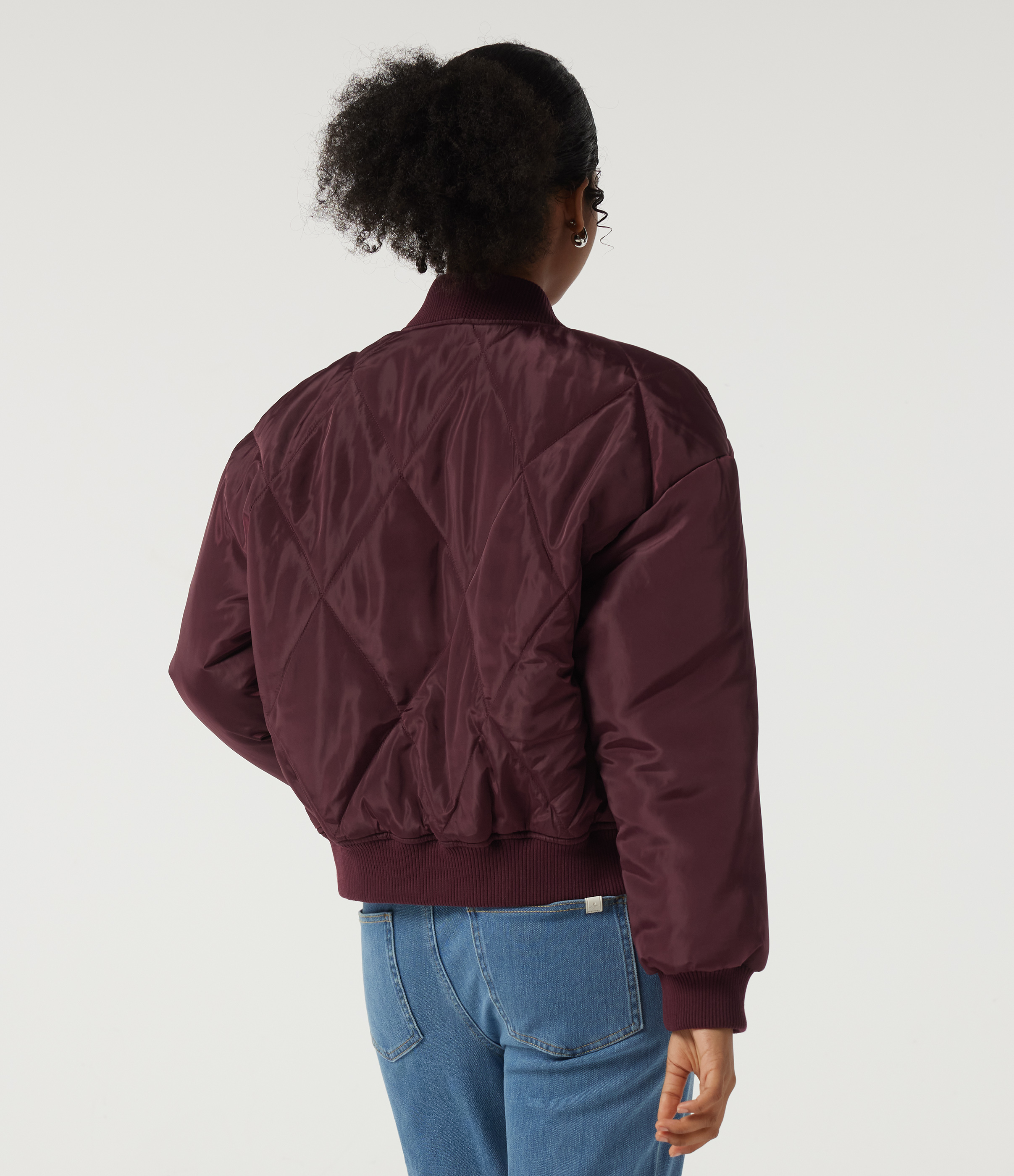 Blackcurrant Round Neck Long Sleeve Casual Bomber Jacket with Pockets / 2