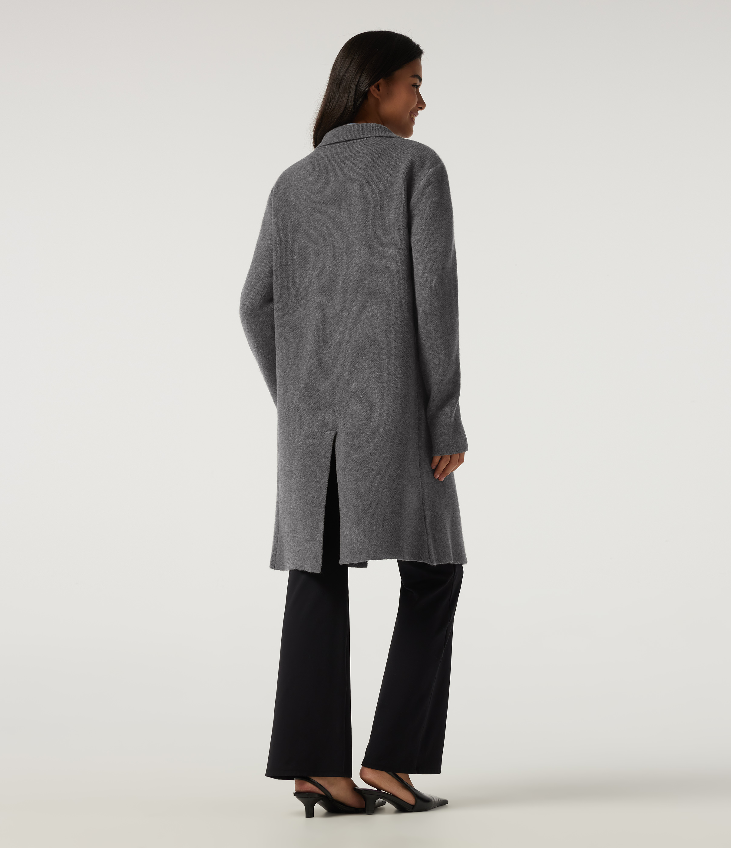 Charcoal Gray Long Sleeve Longline Work Cardigan with Pockets / 2