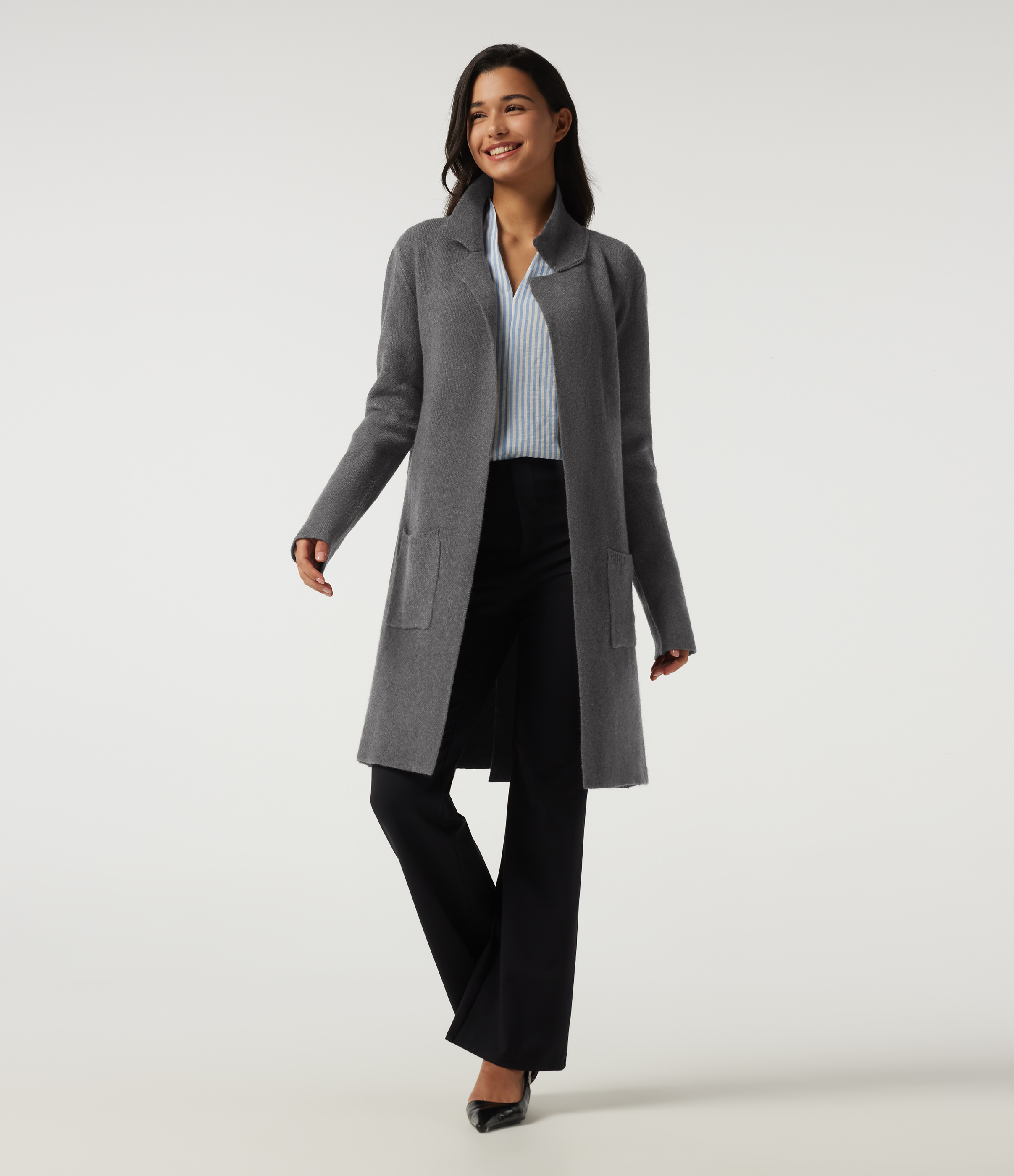 Long Sleeve Longline Work Cardigan with Pockets