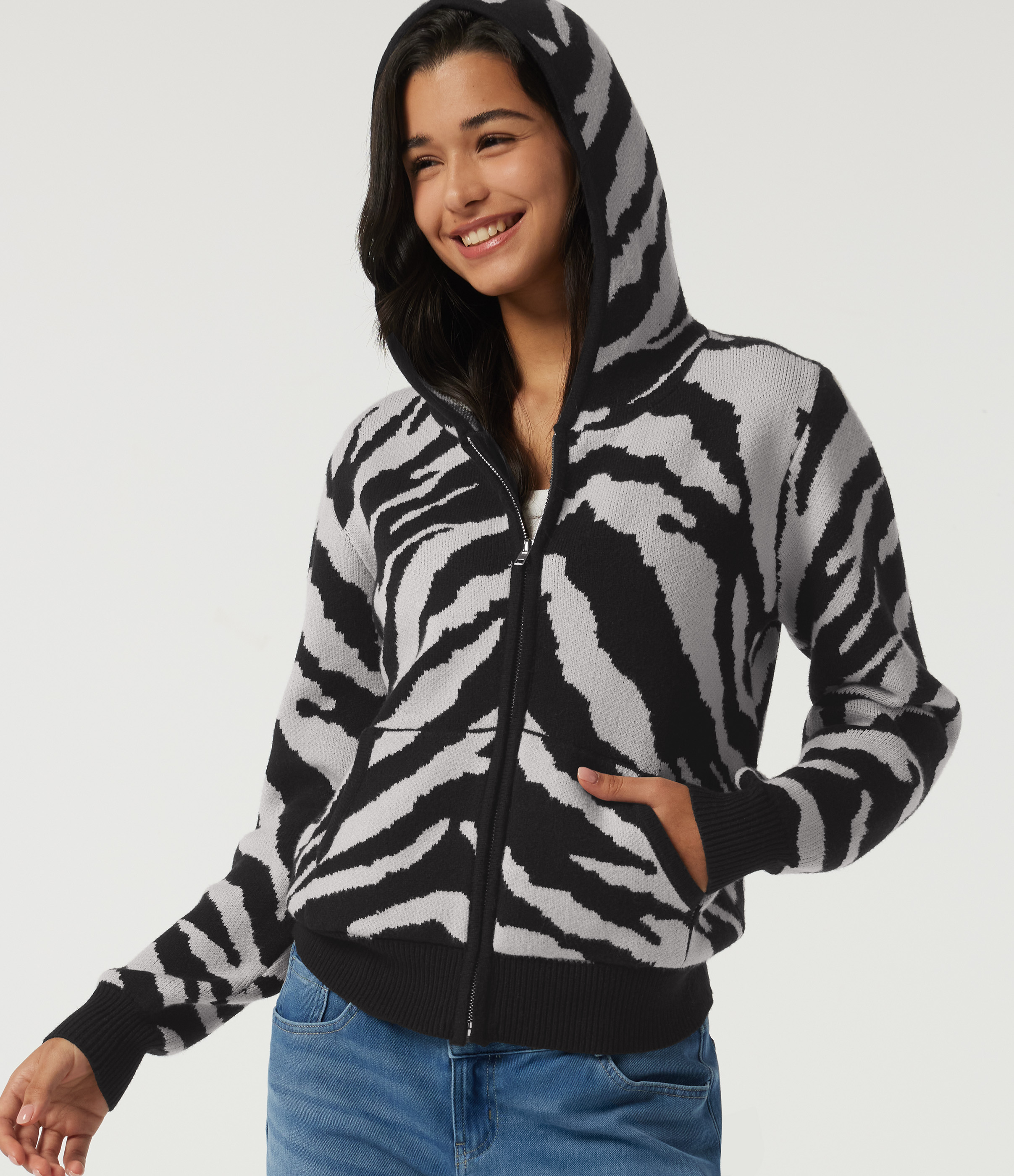 Hooded Long Sleeve Leopard Print Casual Cardigan with Pockets