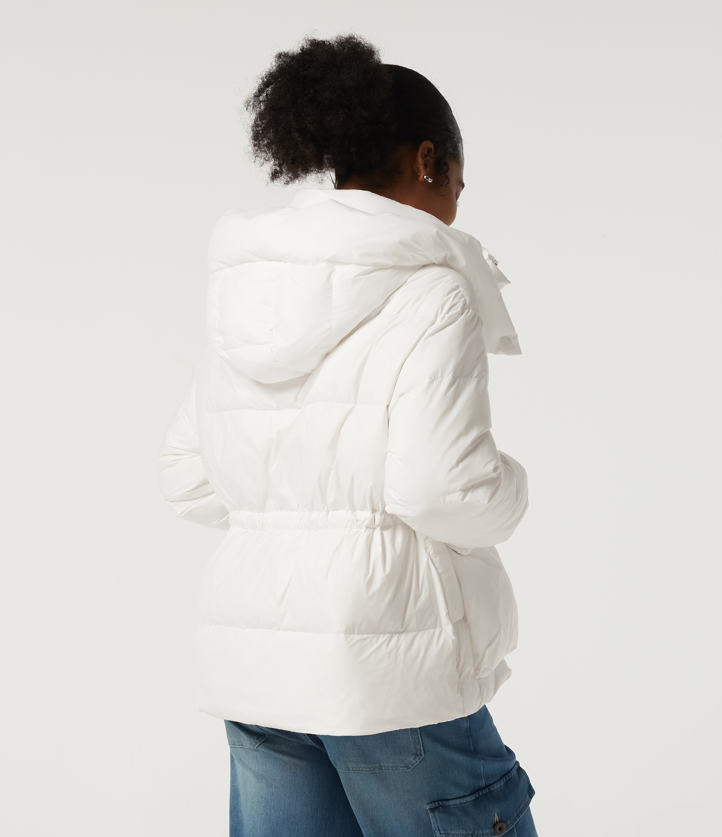 White Hooded Long Sleeve Casual Down Jacket with Pockets / 2