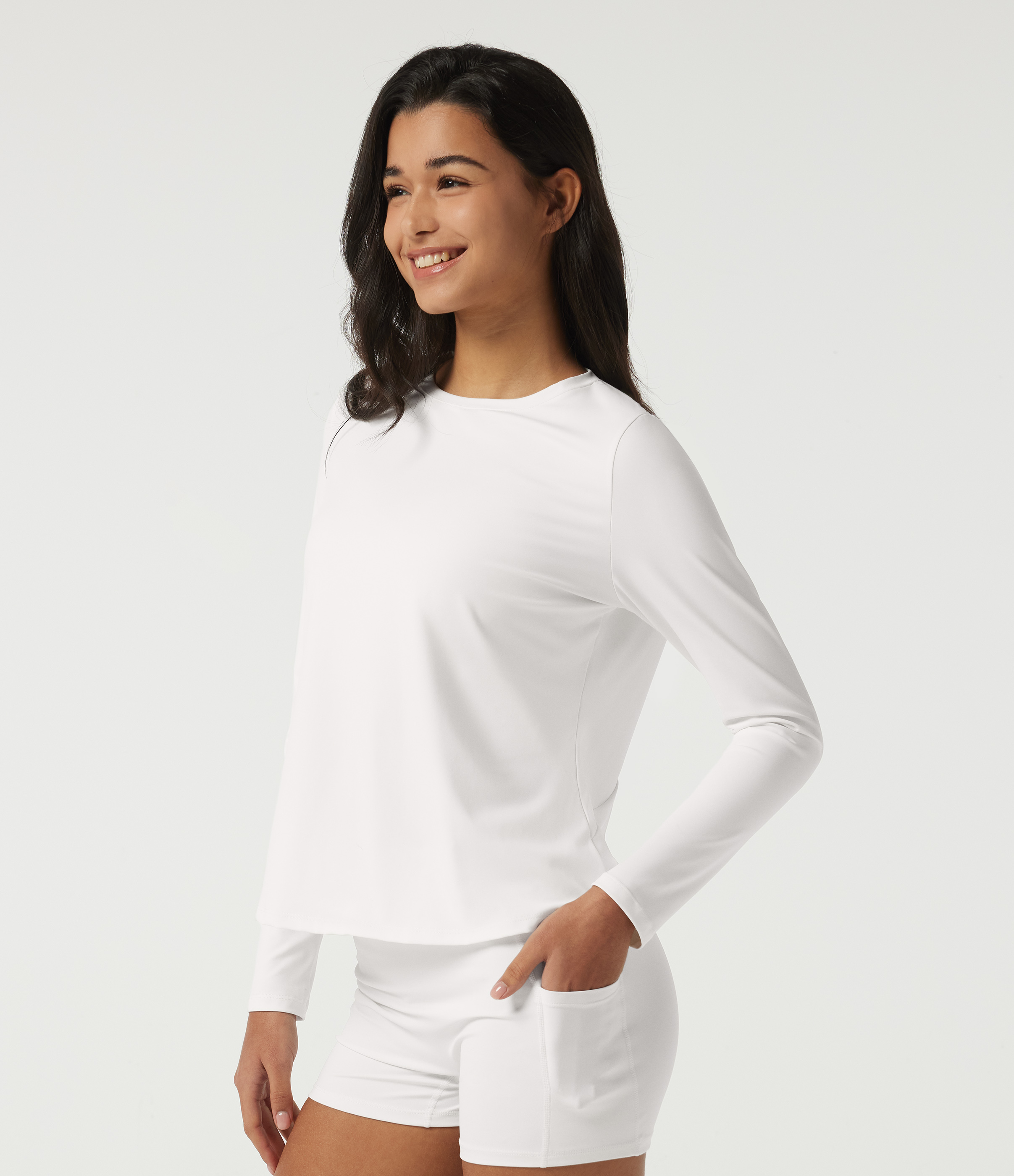 White Haut de yoga SoftlyZero™ Airy à col rond manches longues avec dos en mesh / 2