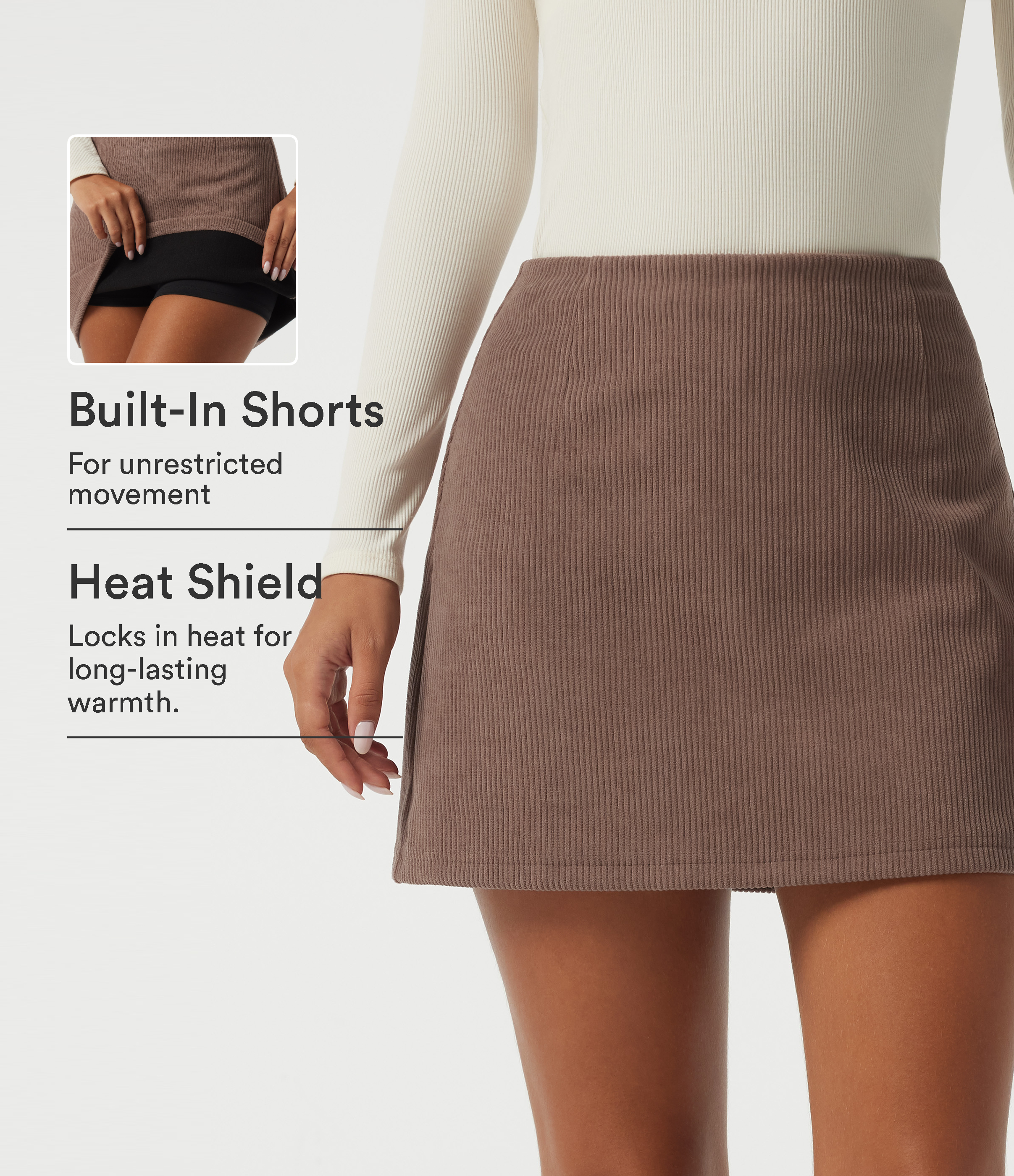 High Waisted A Line 2-in-1 Mini Corduroy Casual Skirt