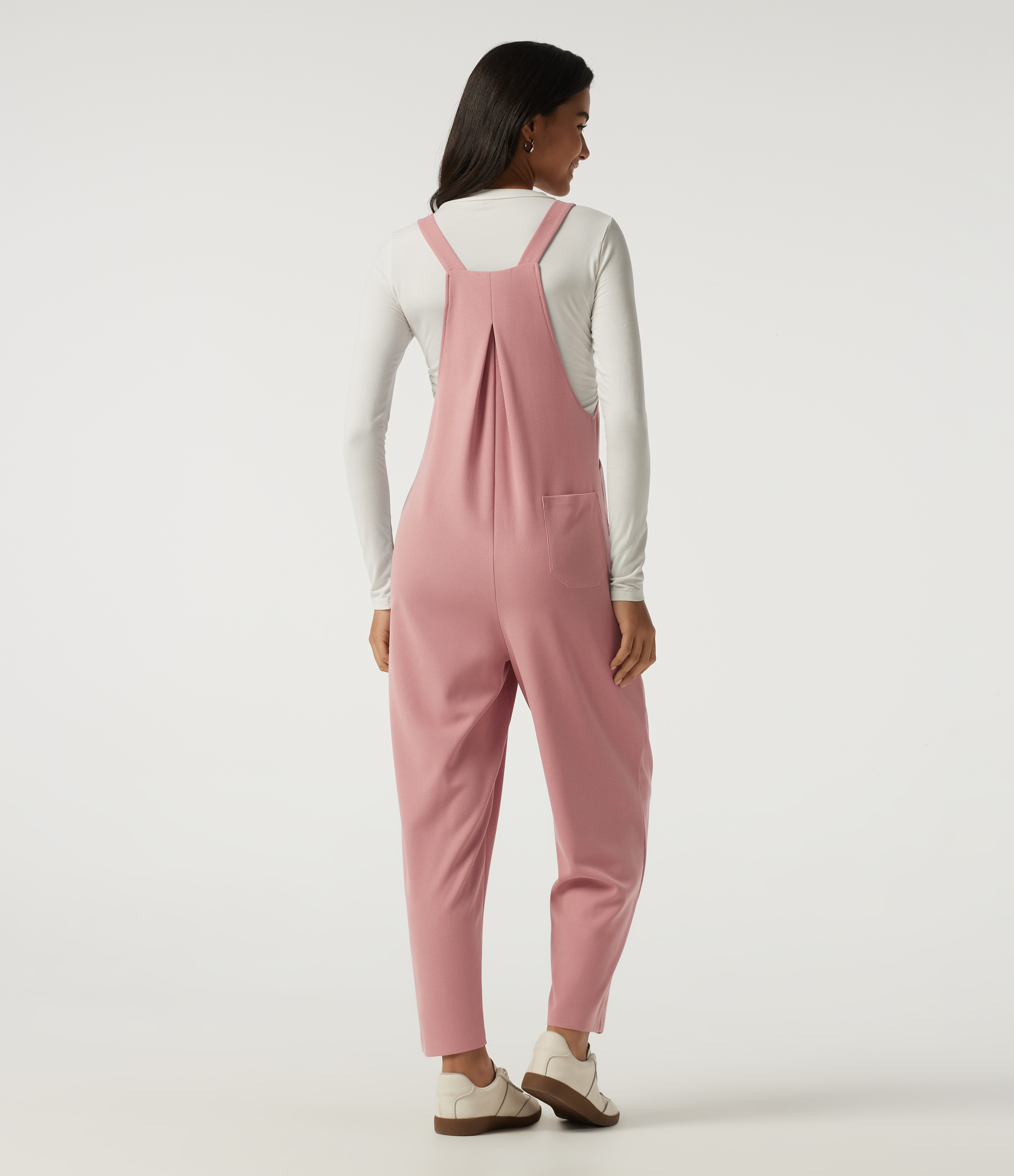 Rose Tan Square Neck Sleeveless Tapered Waffle Casual Overalls with Pockets / 2