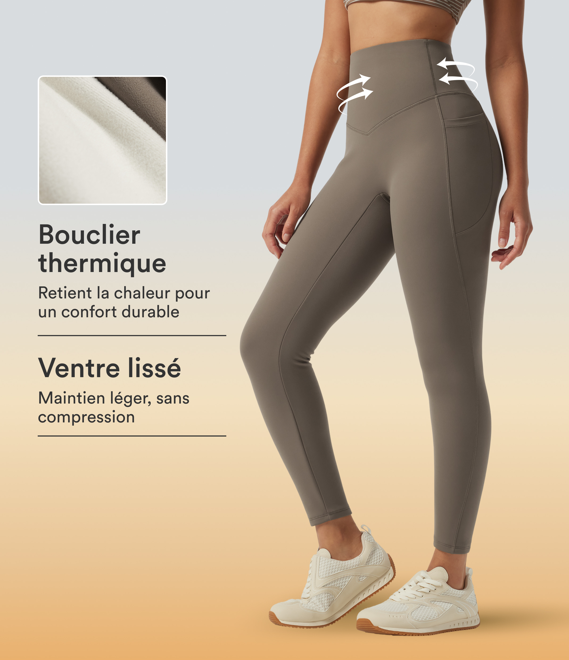 Dawn Brown Legging d’entraînement polaire Halara UltraSculpt™ taille haute gainant 7/8 avec poches / 1