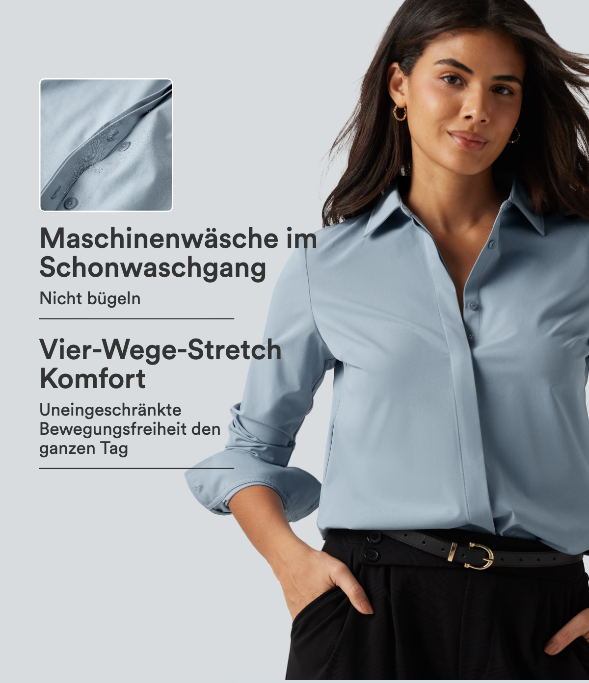 Büro-Hemd mit Kragen, langen Ärmeln und abgerundetem Saum