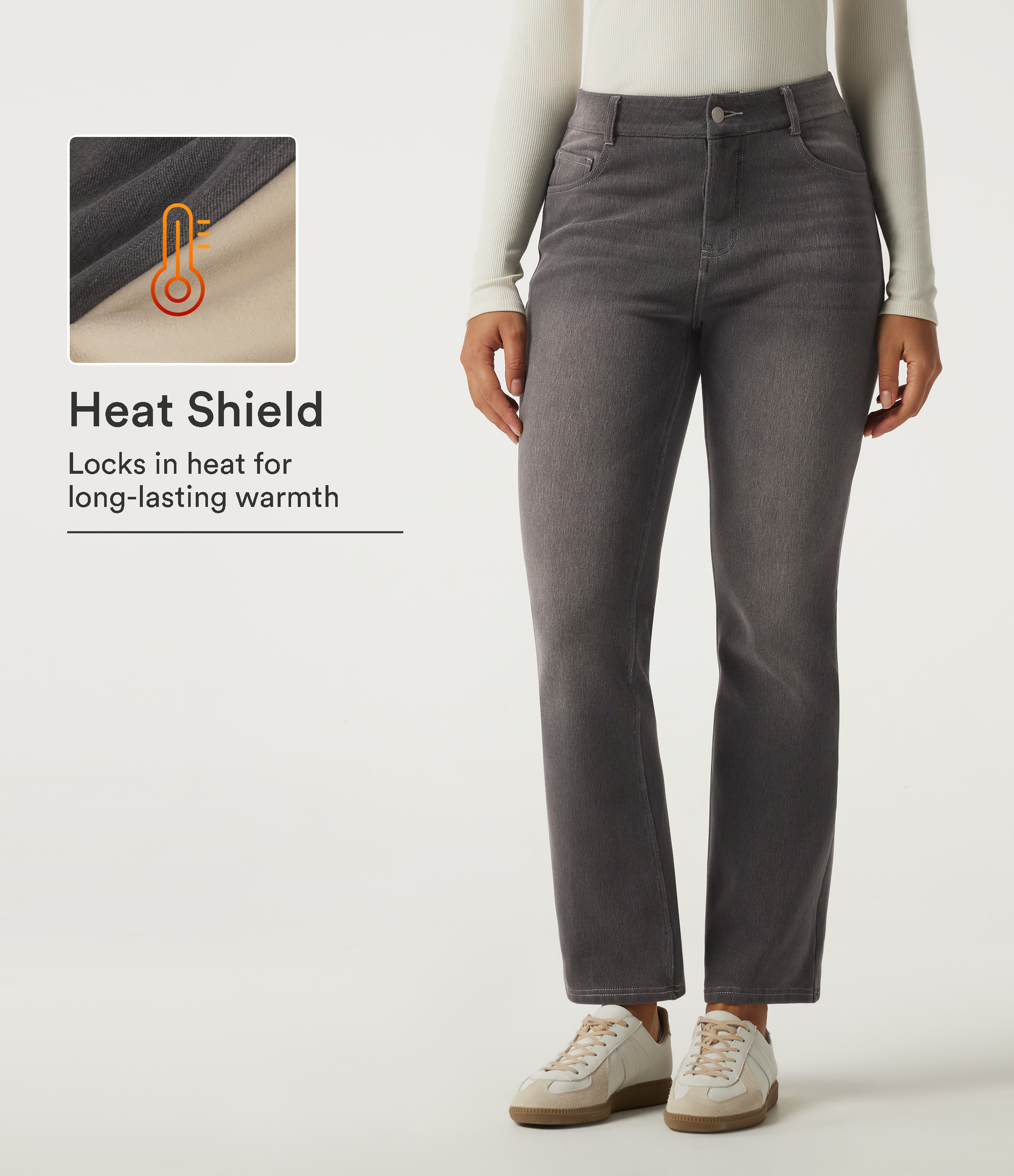 Mid Rise Bootcut Fleece Casual Cotton Jeans with Pockets