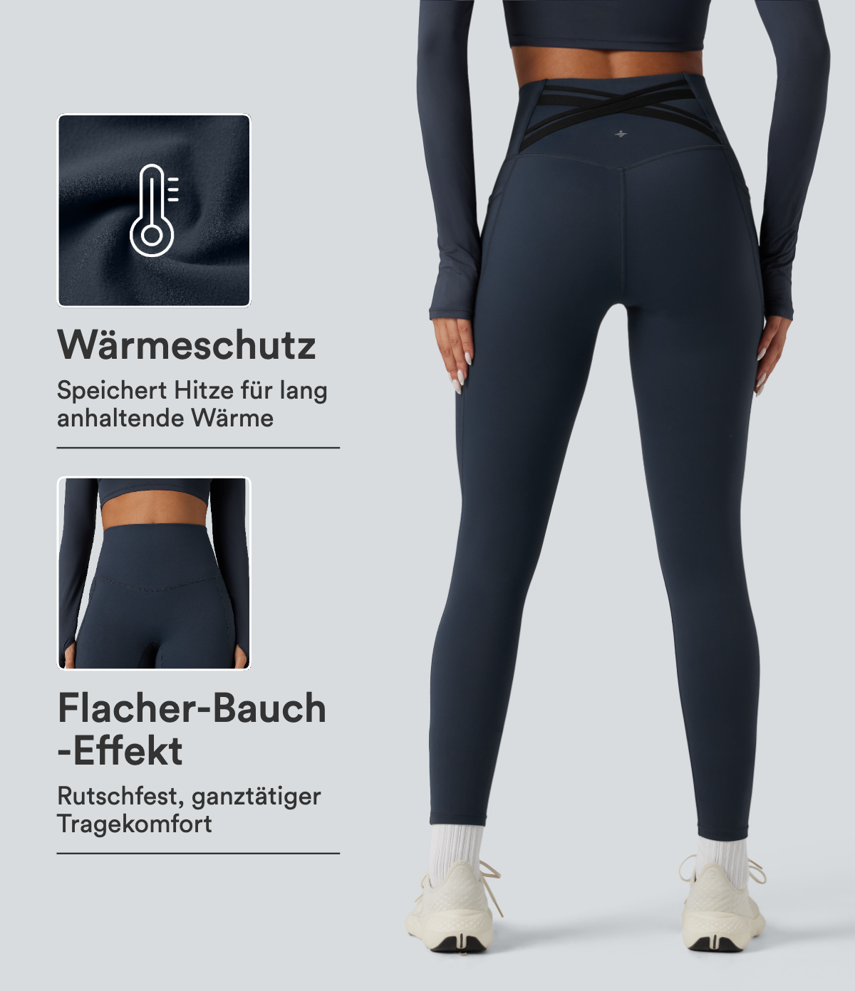 Halara Ultrasculpt™ Heat - Lauf-Leggings mit hohem Crossover-Bund, Seitentaschen, Fleecefutter und Bauchkontrolle