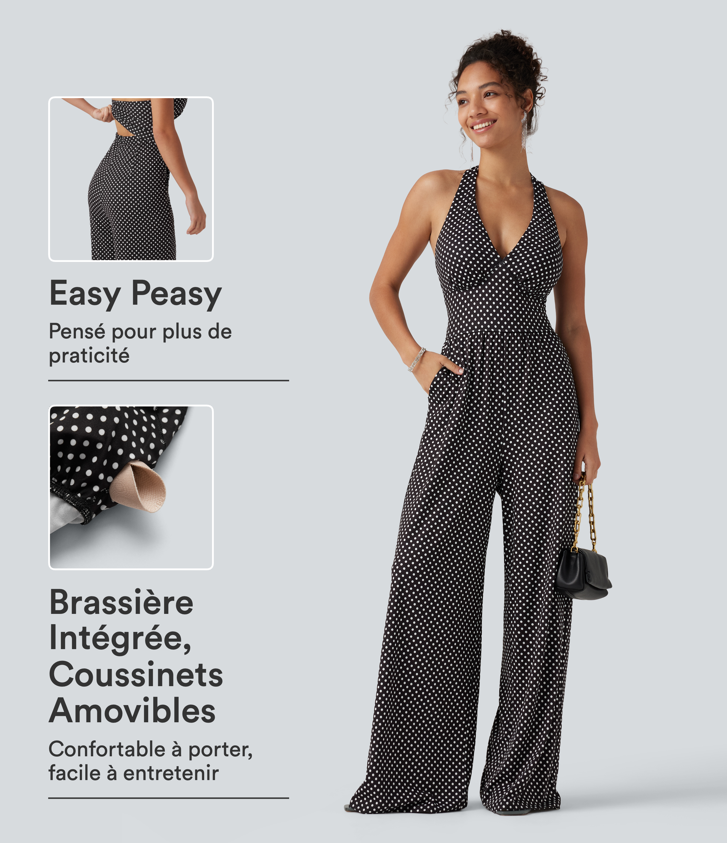 Combinaison de vacances à pois, dos nu halter, coussinets amovibles, poches et accès facile Easy Peasy