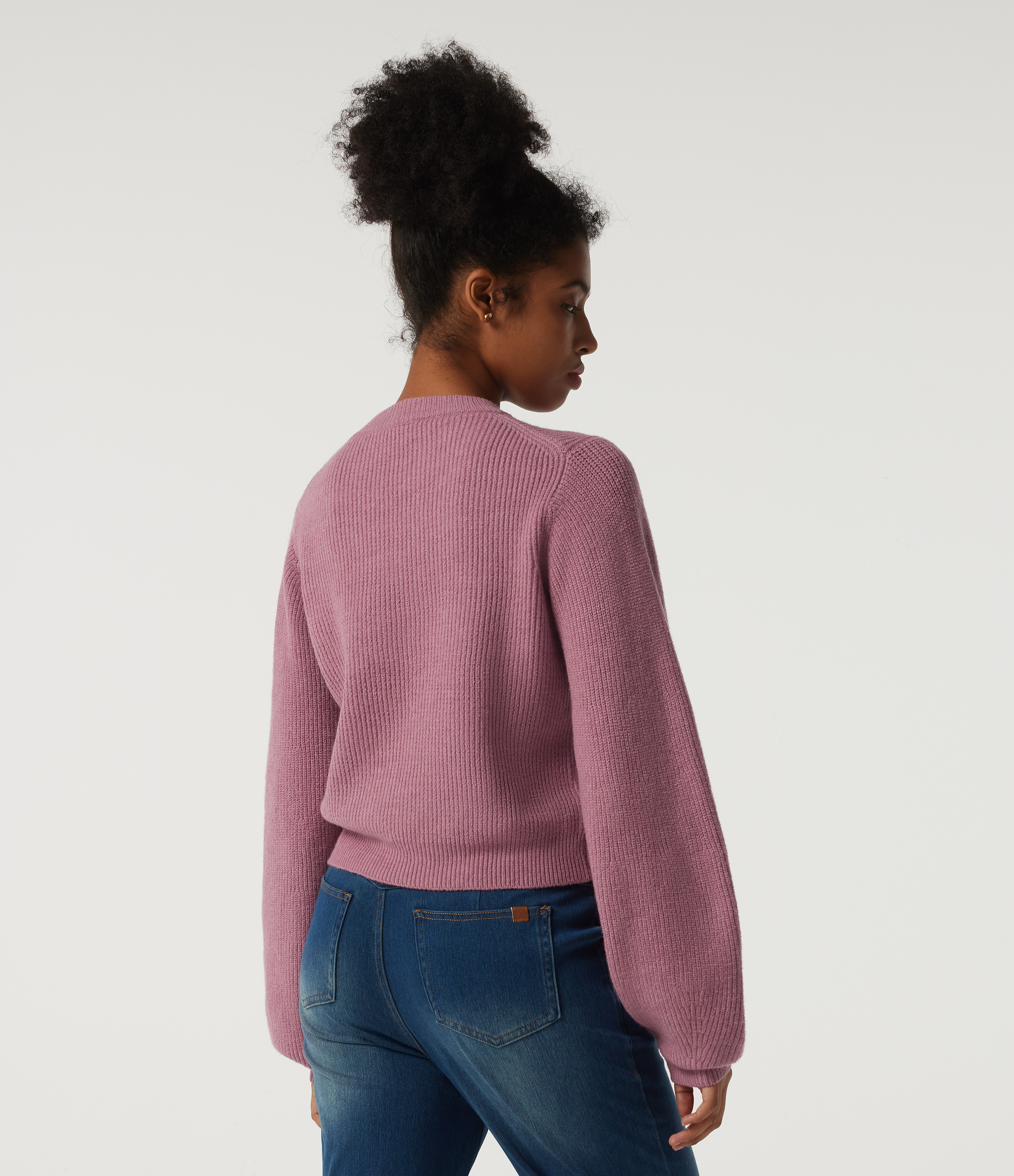 Foxglove Round Neck Puff Long Sleeve Casual Sweater / 2