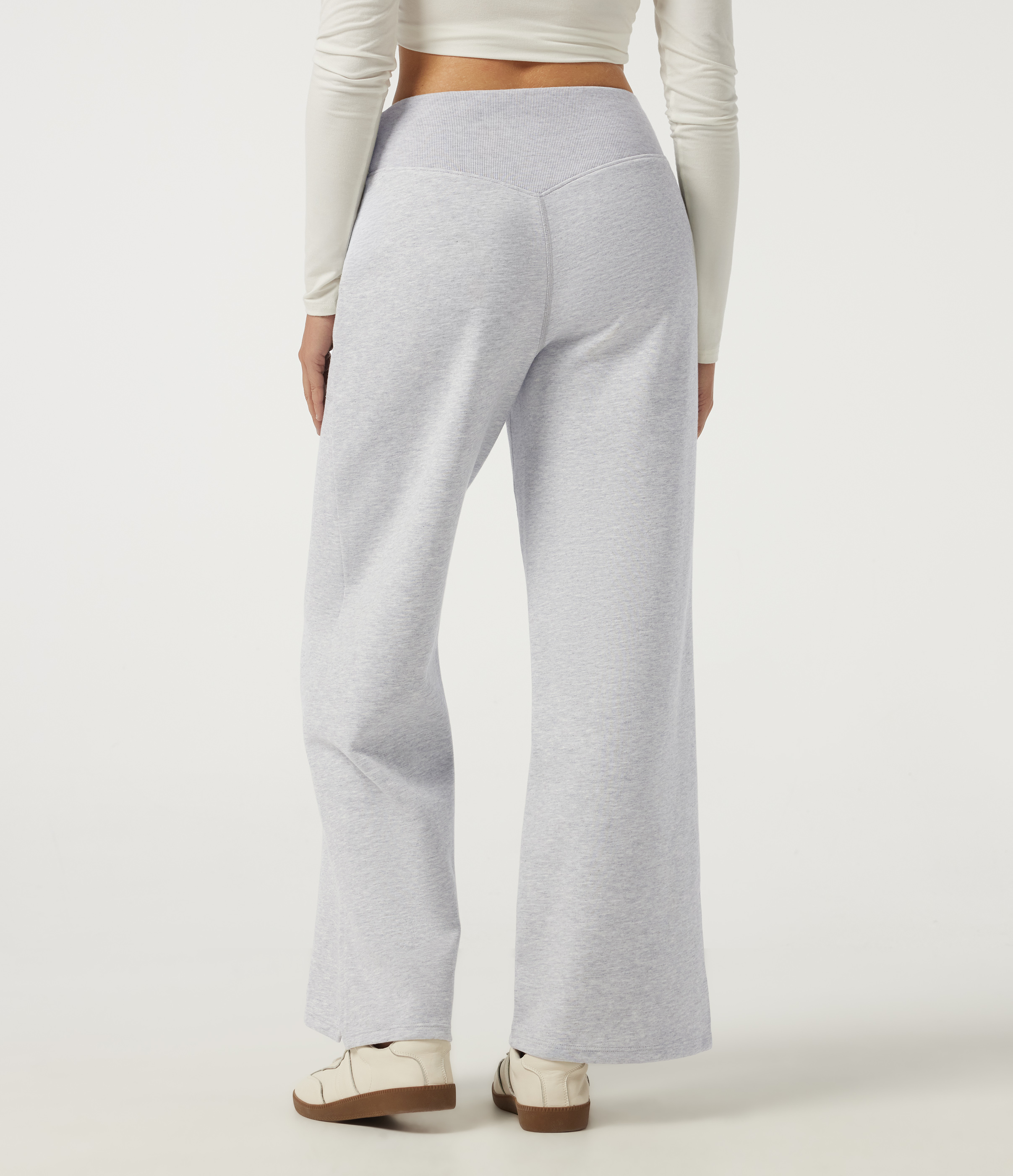 Hazy Day Grey Mid Rise Crossover Wide Leg Split Hem Casual Cotton Sweatpants with Pockets / 2