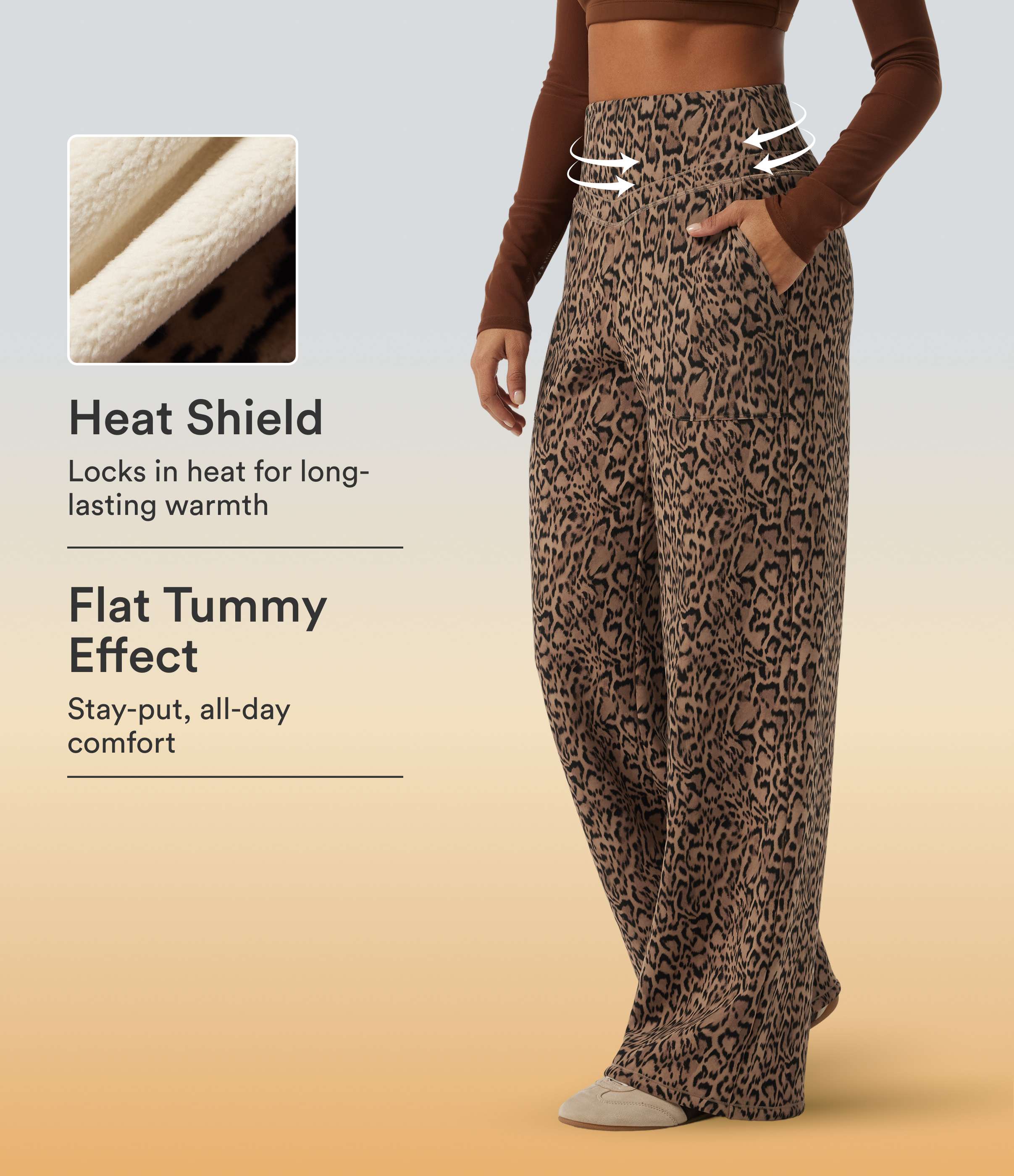 Halara UltraSculpt™ Extra Heat Leopard Print High Waisted Tummy Control Straight Leg Fleece Yoga Pants with Pockets