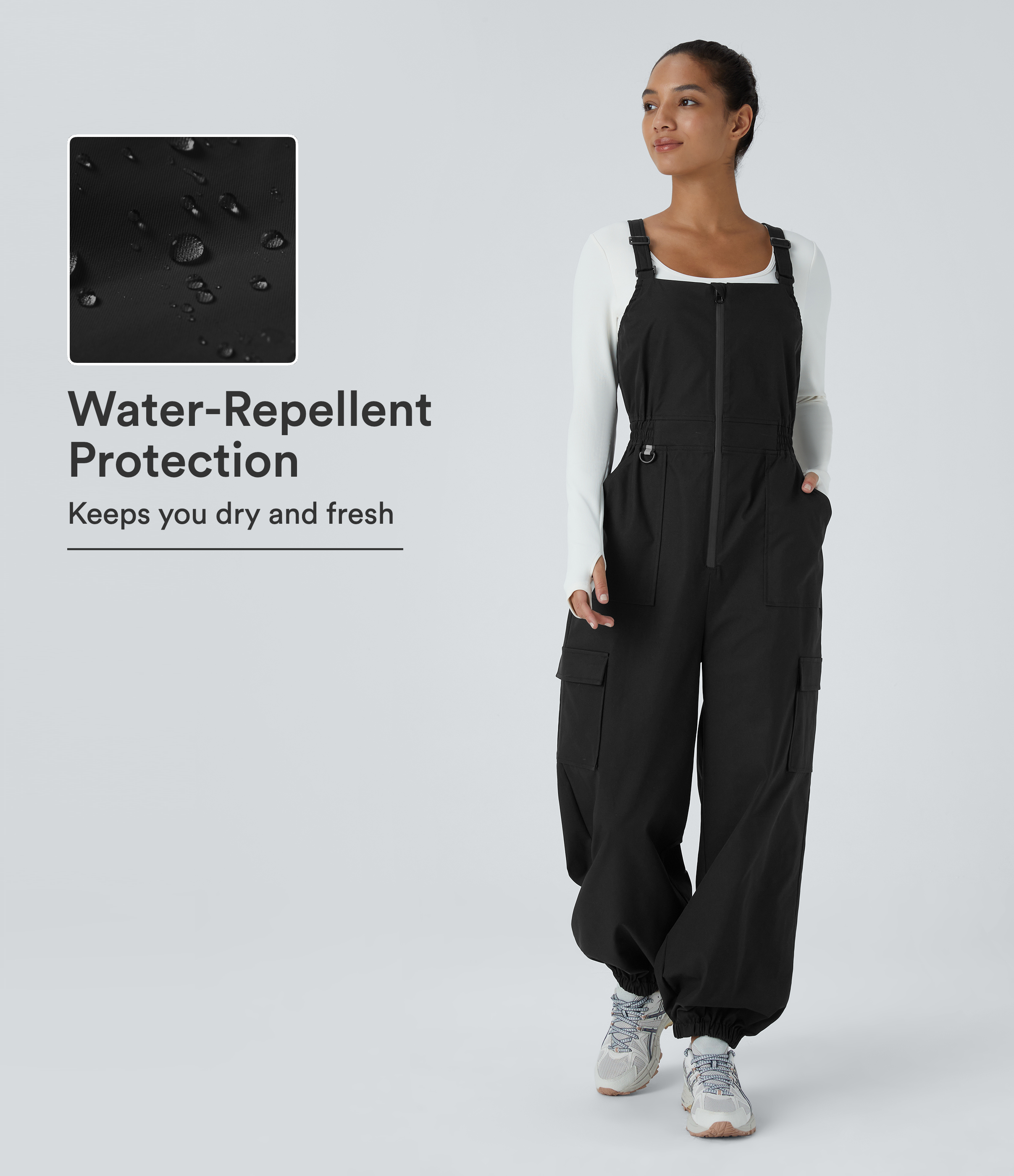 Water Repellent Wear-Resistant Adjustable Strap Crisscross Zipper Multiple Pockets Camping Dungarees