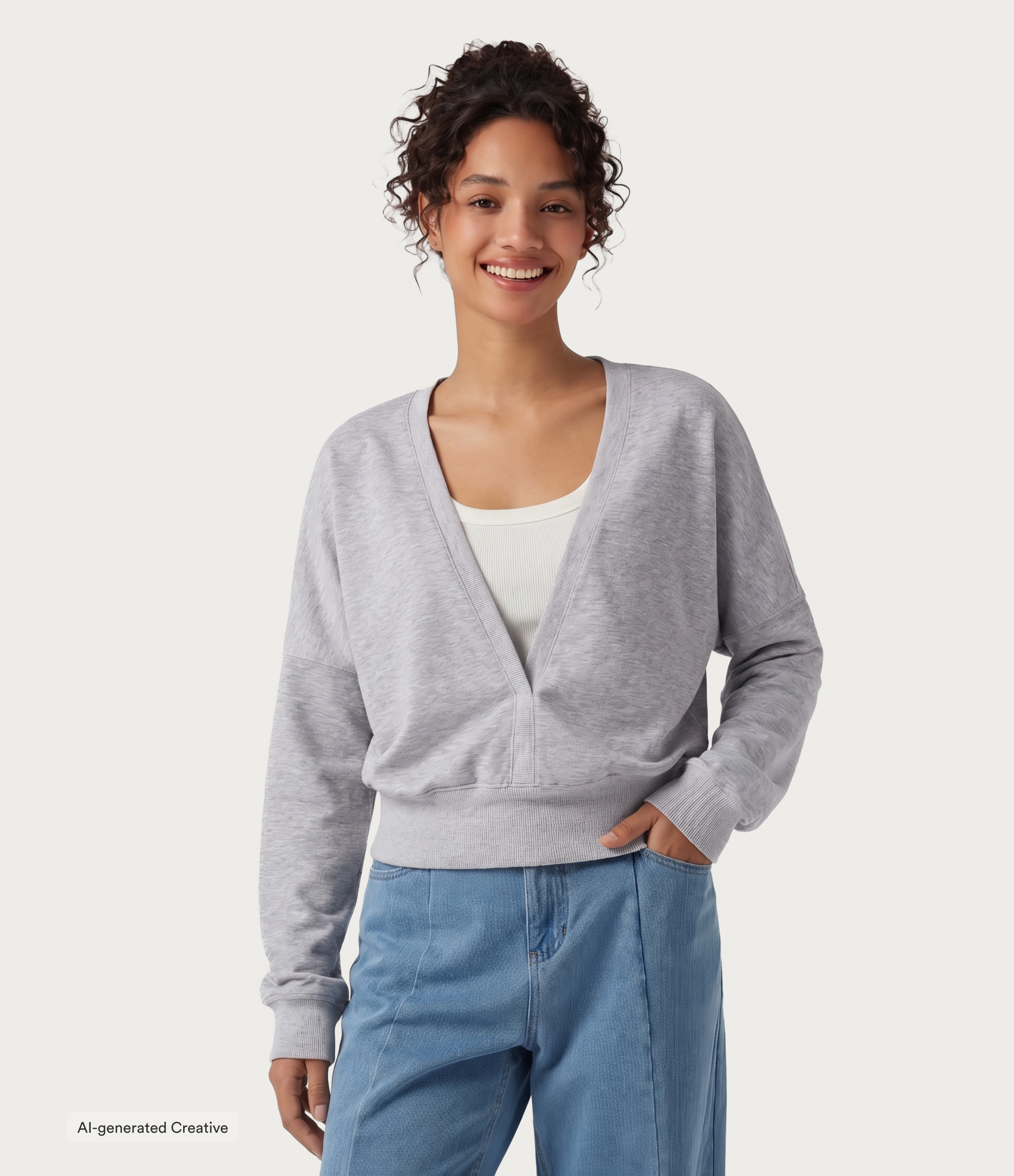 Deep V Neck Long Sleeve Casual Sweatshirt