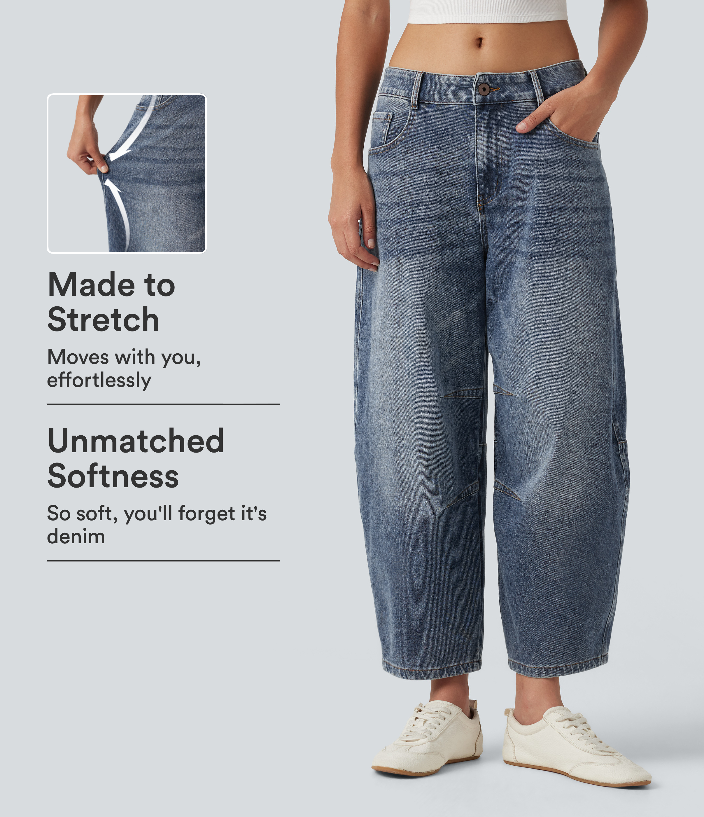 Halara Flex™ Low Rise Zipper Pockets Barrel Leg Casual Jeans