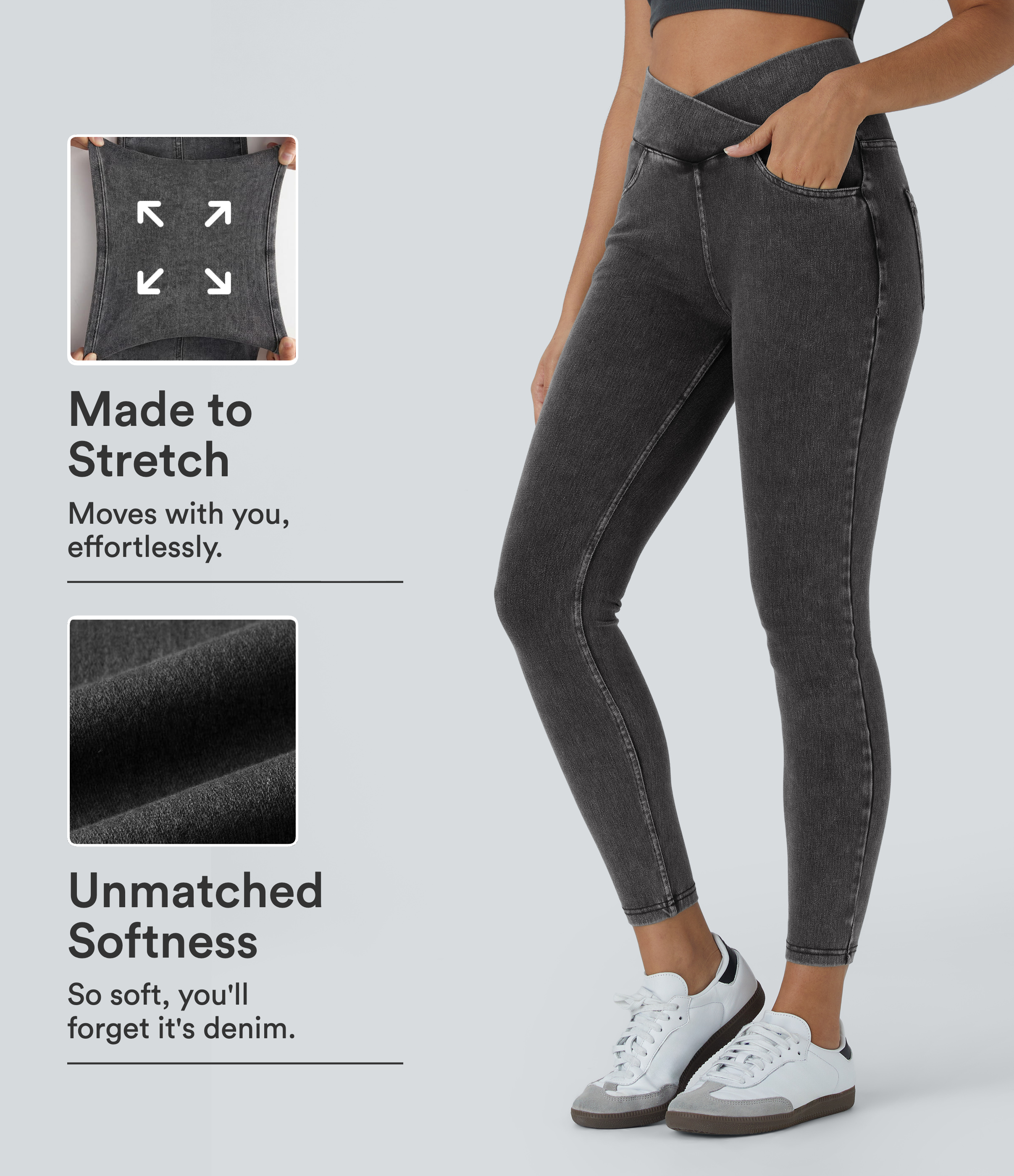Hemp Rope Black Denim Halara Flex™ aukštos liemens džinsiniai darbiniai leginsai su persidengiančiomis kišenėmis / 1